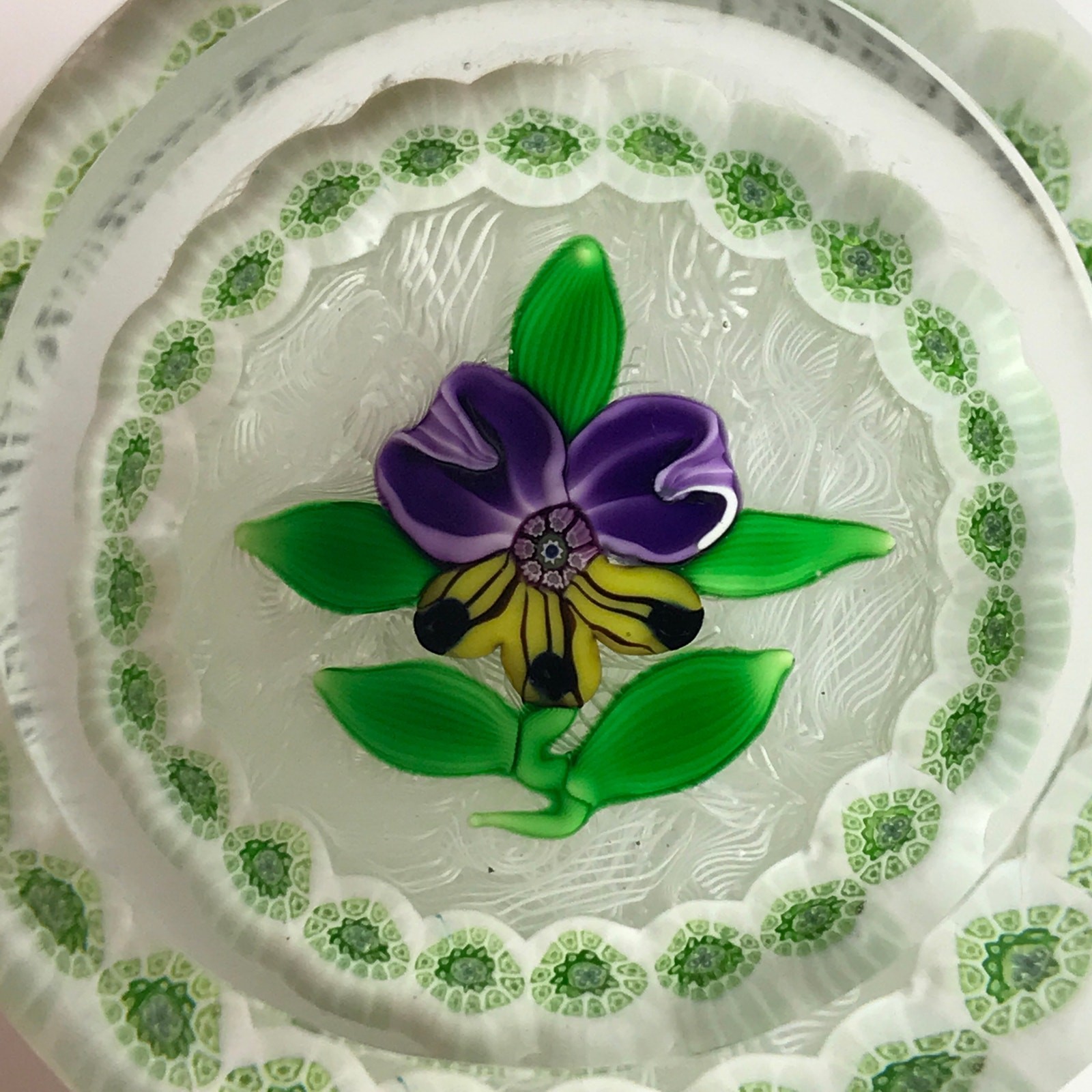 Perthshire 1971B Faceted Pansy Lampwork Flower Millefiori Garland Paperweight