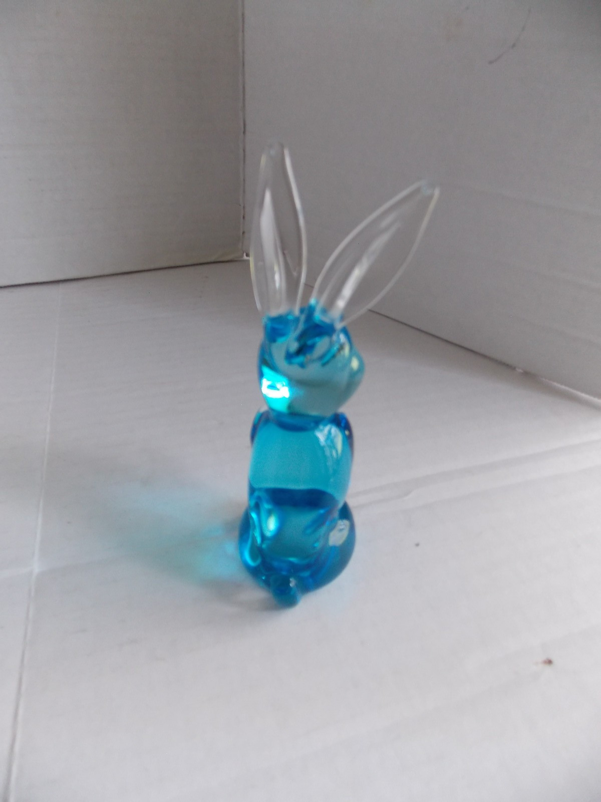 Blue Art Glass Bunny Rabbit Figurine Paperweight Hand Blown 5″+