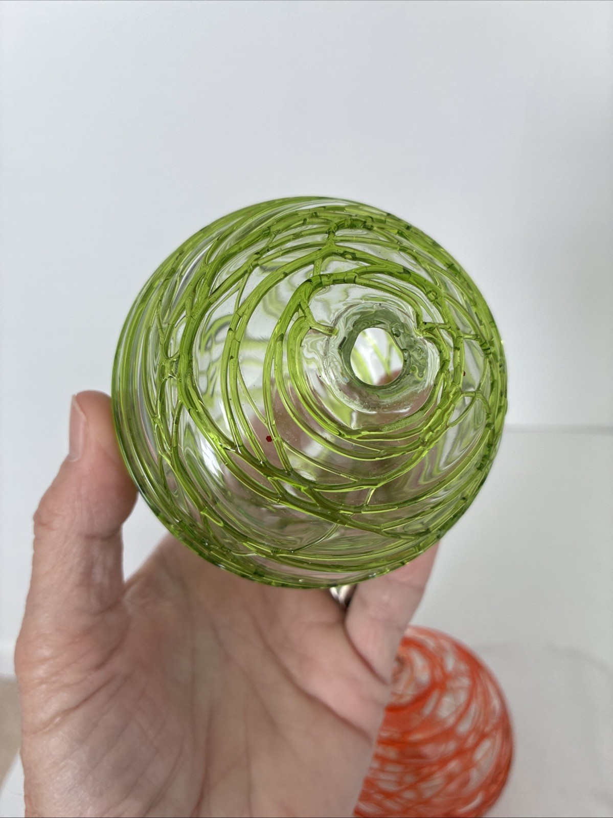 Mexican Art Glass Orb Balls Handblown Worldly Goods Mexico Orange Green