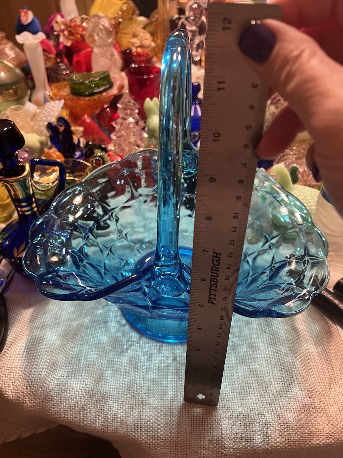 Vintage Horizon Blue Glass Constellation handle Decorative Basket 11 in