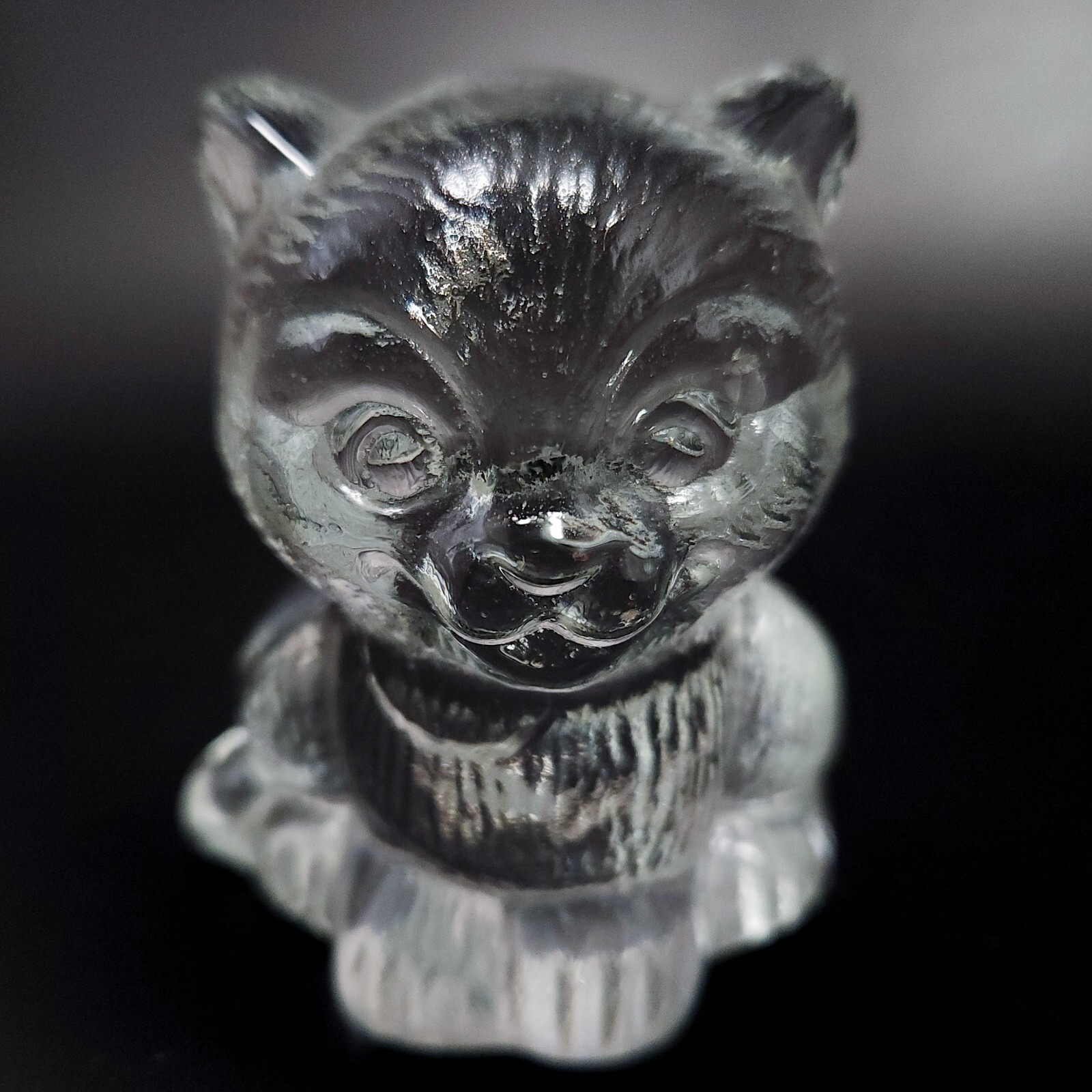 Glass Cat Figurine 3.25in Clear Textured Kitten Paperweight