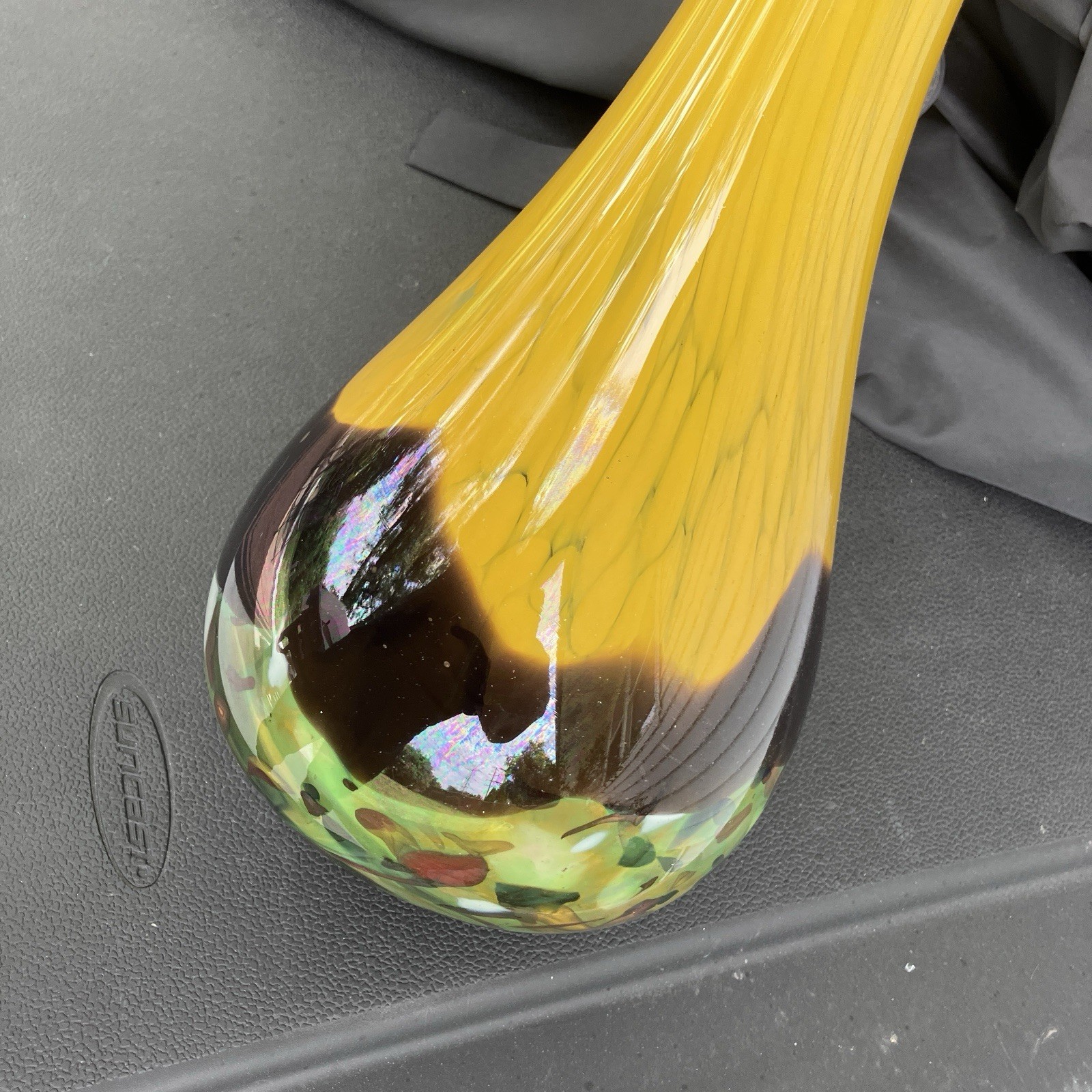 MCM Murano Style Yellow Brown Art Glass Vase Hand Blown XL Neck 22.5” Soliflore