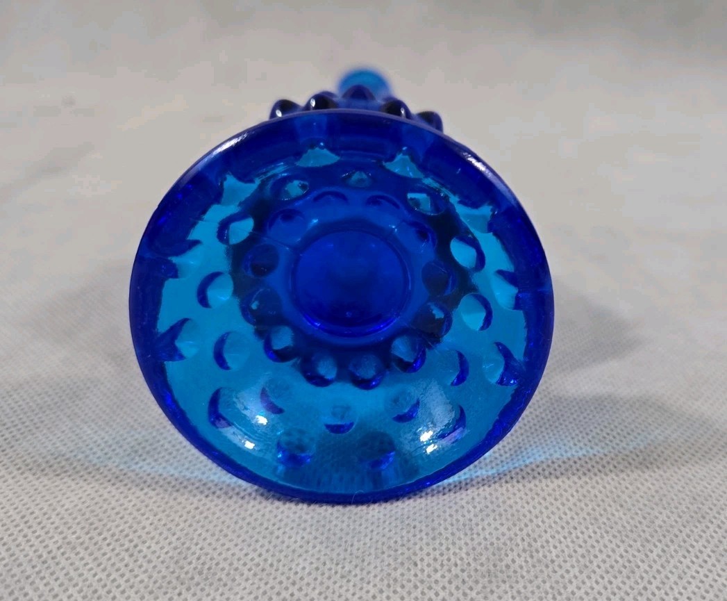 Vintage Fenton Cobalt Blue Glass Hobnail Swung Vase 11.5″ Pedestal Bud Vase