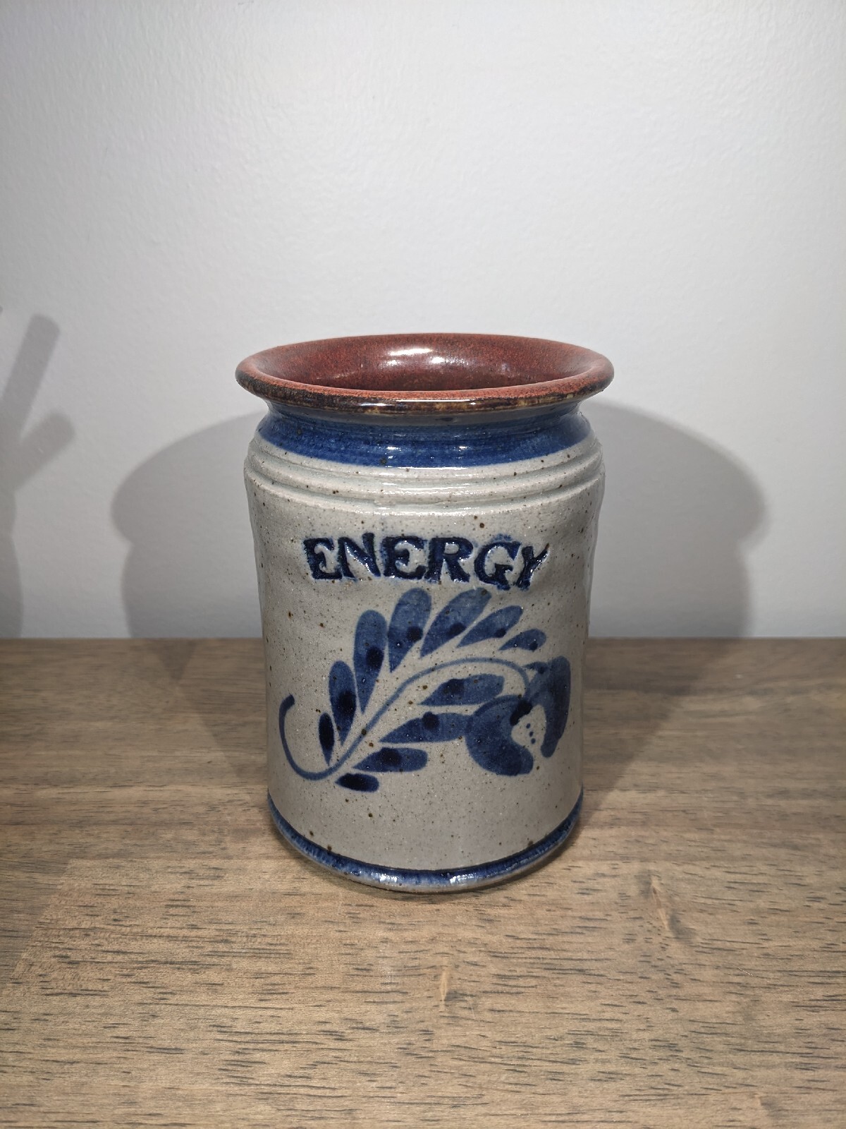1994 Signed Dan Harvey Energy Speckled Cobalt Blue Gray Stoneware Crock Jar 5″