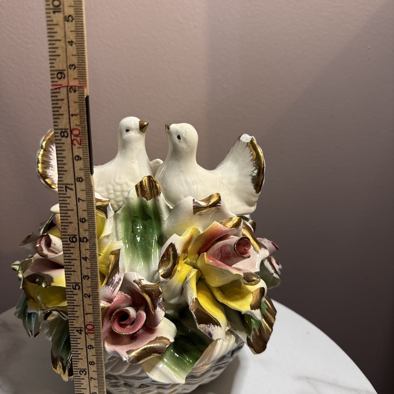 Vintage Capodimonte Birds In Basket
