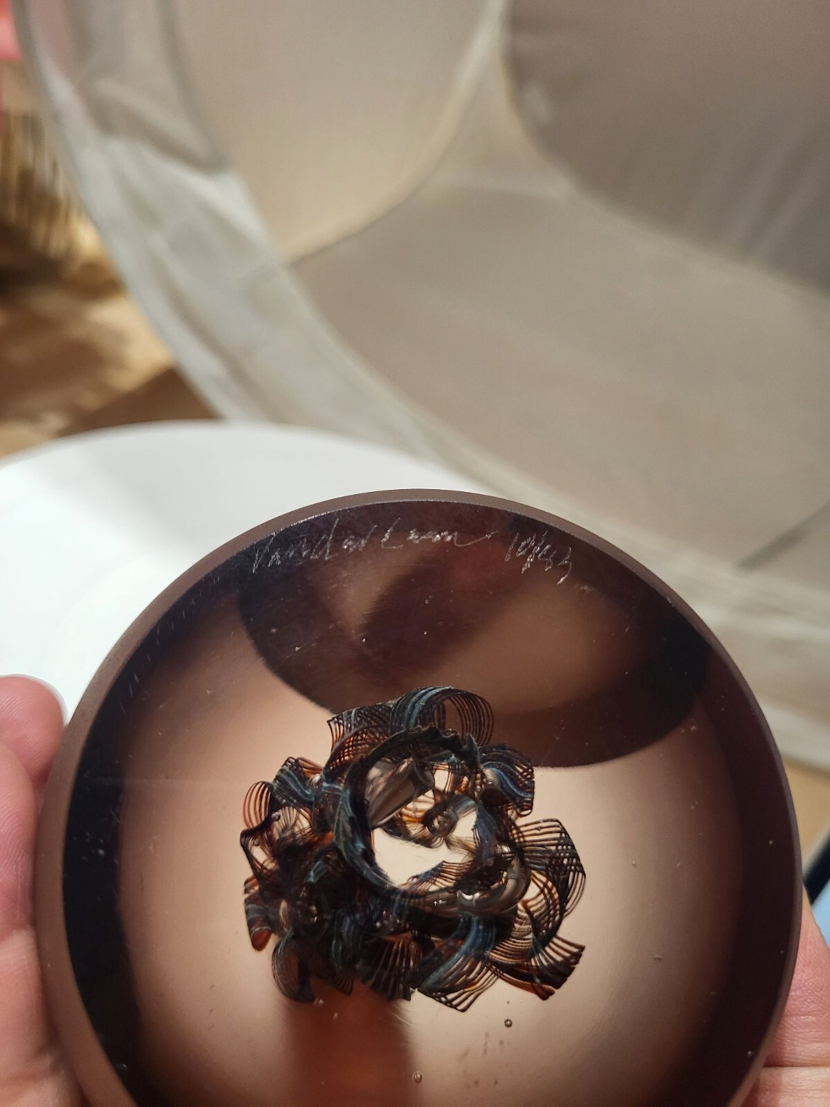 Signed Vanderlaan 10/83 FACETED MAGNUM PAPERWEIGHT Frosted – LOVELY 4in” -READ
