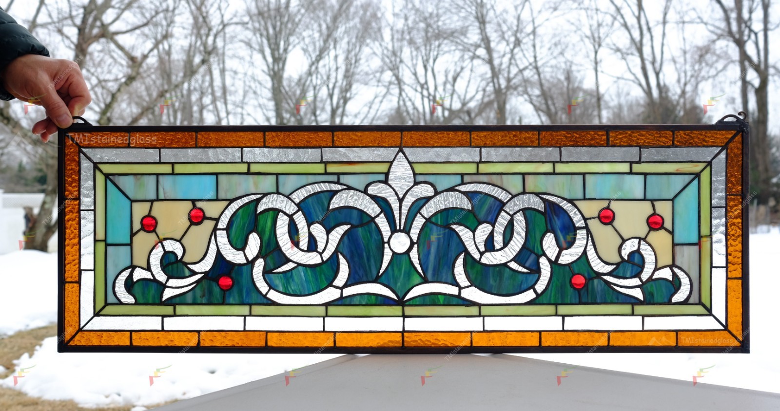 35.5″ x 11.75″ Handcrafted Tiffany Style Stained Glass Window Panel HF138