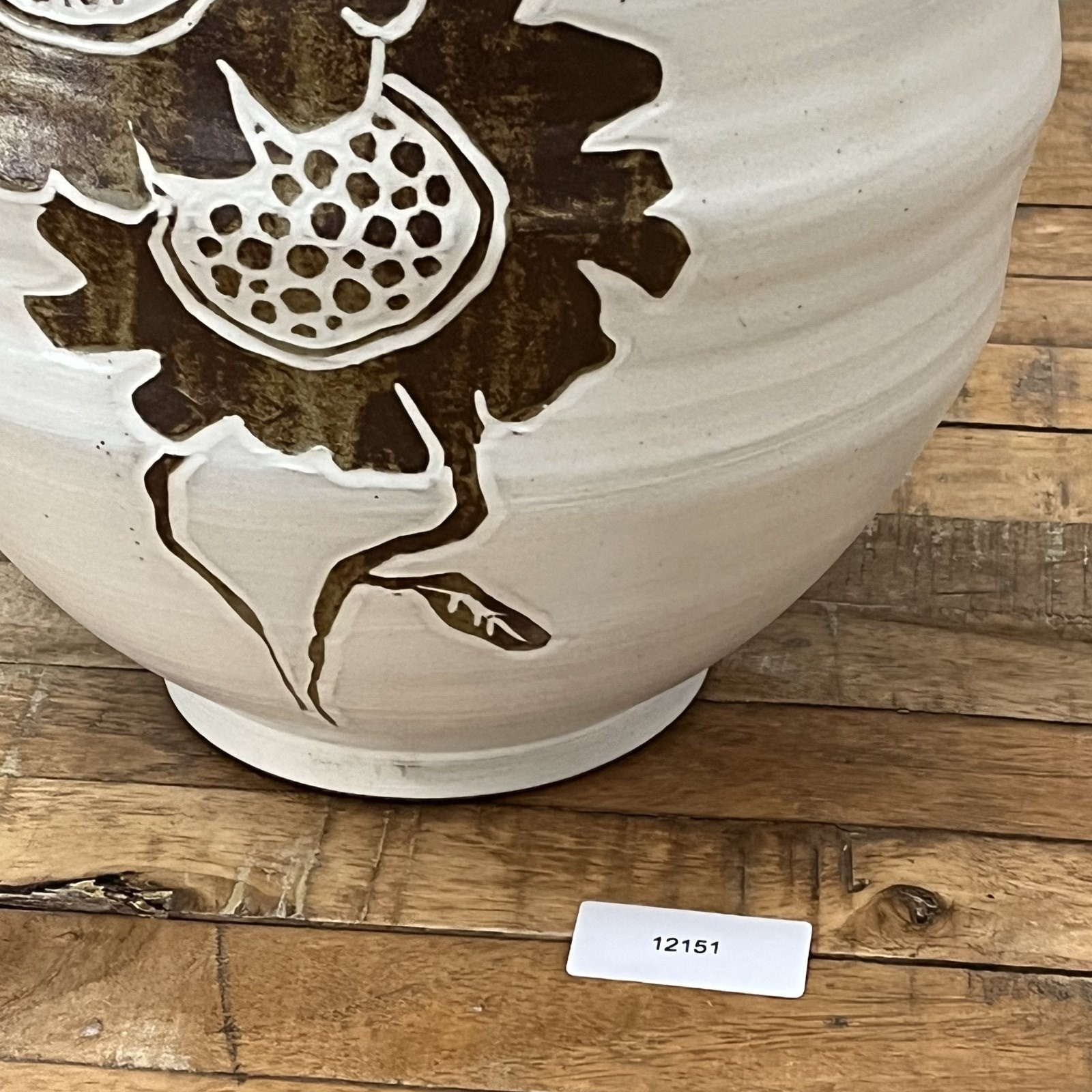 Studio Art Pottery Ceramic Vase 14.5″ Freehand Sgraffito Floral Design Signed