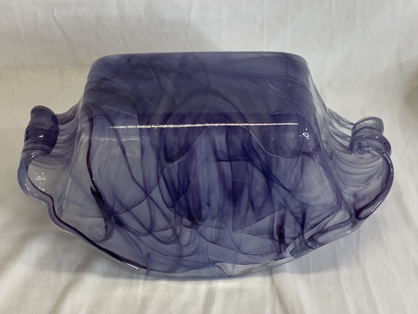 Lilac Purple White Swirl Art Glass Rectangular Basket Centerpiece Bowl