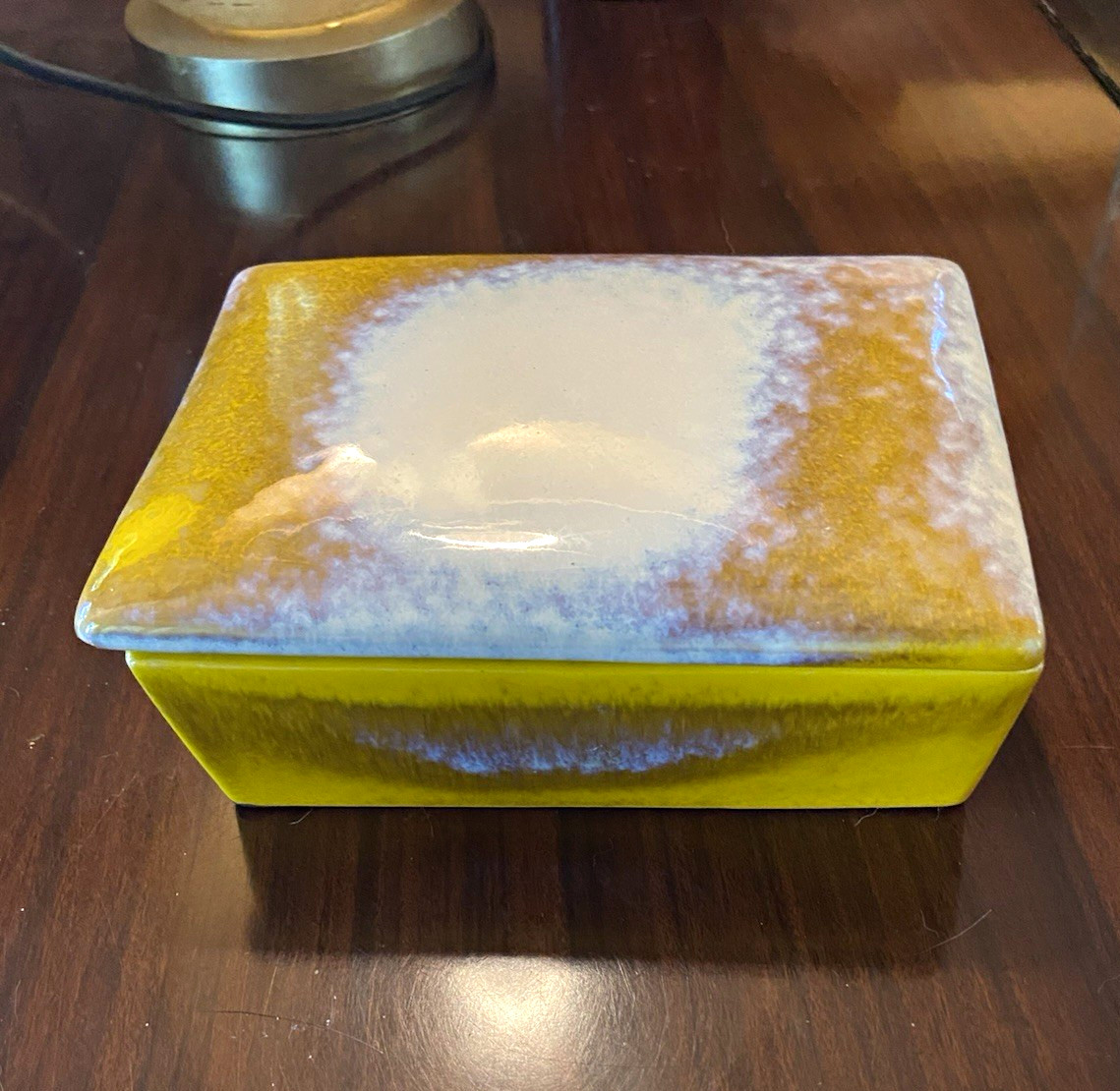 Arts by Alexander Yellow/White Ceramic Rectangular Trinket Box Lid 6x4x2