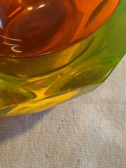 Vintage Murano Sommerso Art Glass Sunflower Faceted Glowing Beauty Dish Ashtray