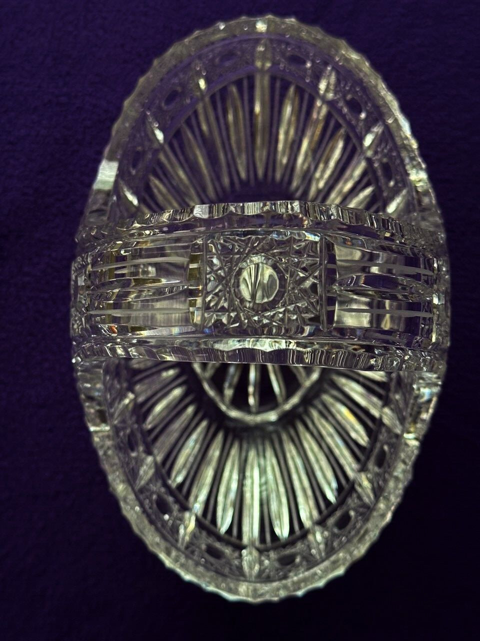 Antique Cut Glass Crystal 8″ t, 8 ” l , 5″ w Basket – American Brilliant P.