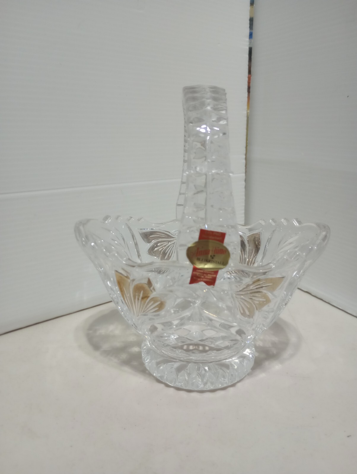 Anna Huttle Clear and Gold Lead Crystal Glass Basket