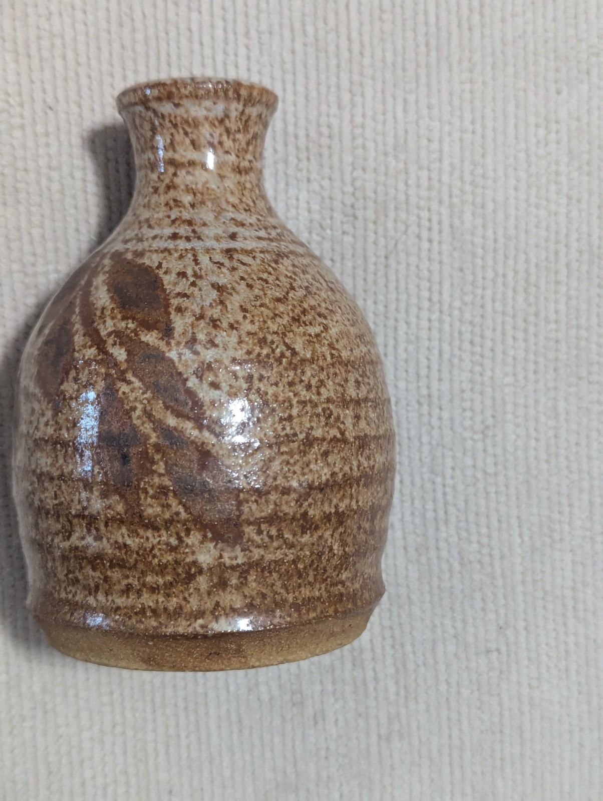 Pottery Vase 5” Tan Brown Ribbed Stoneware Art Ceramic