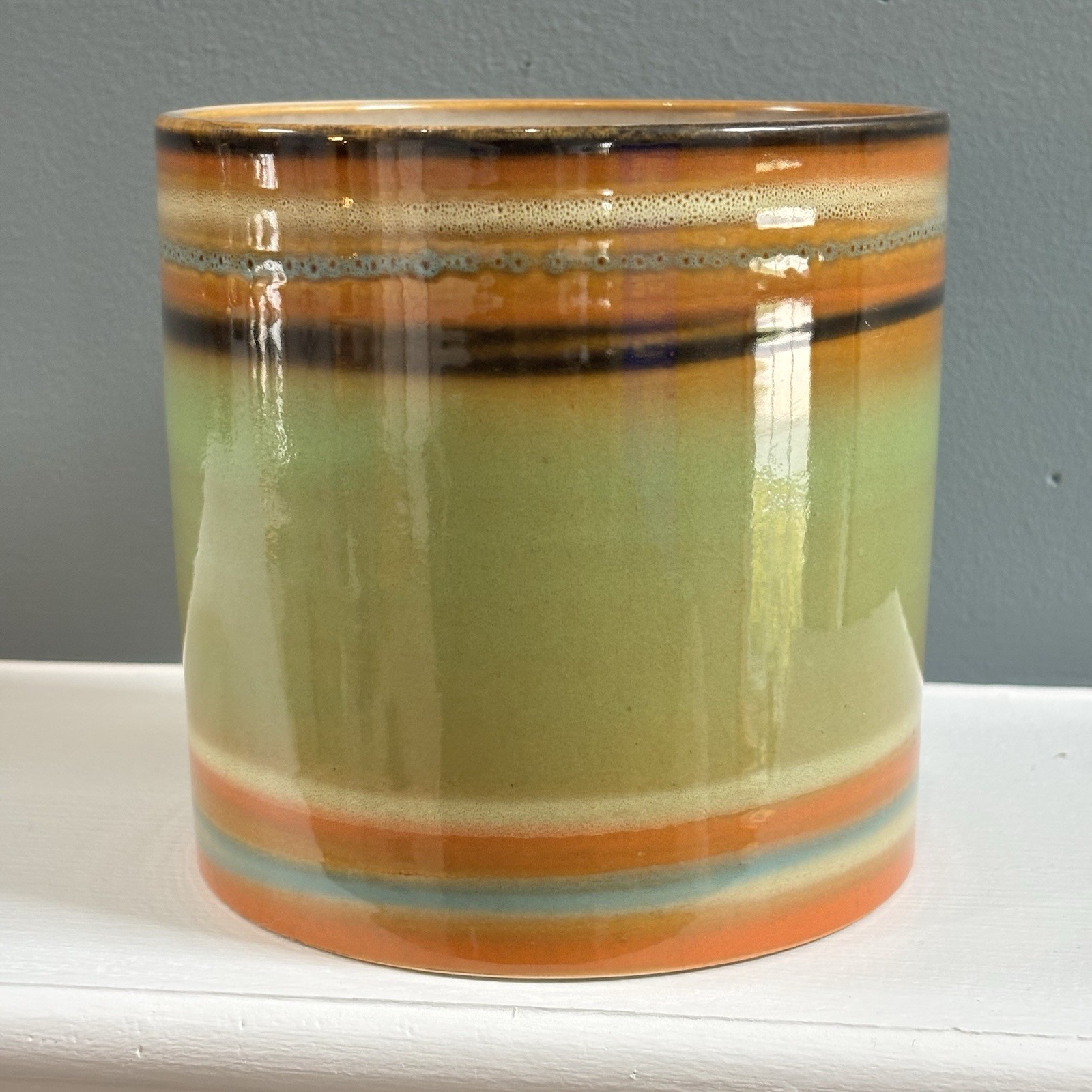 MCM Multi-Colored Hand Painted Glazed Crock Vase 5-1/8” Tall & Diameter