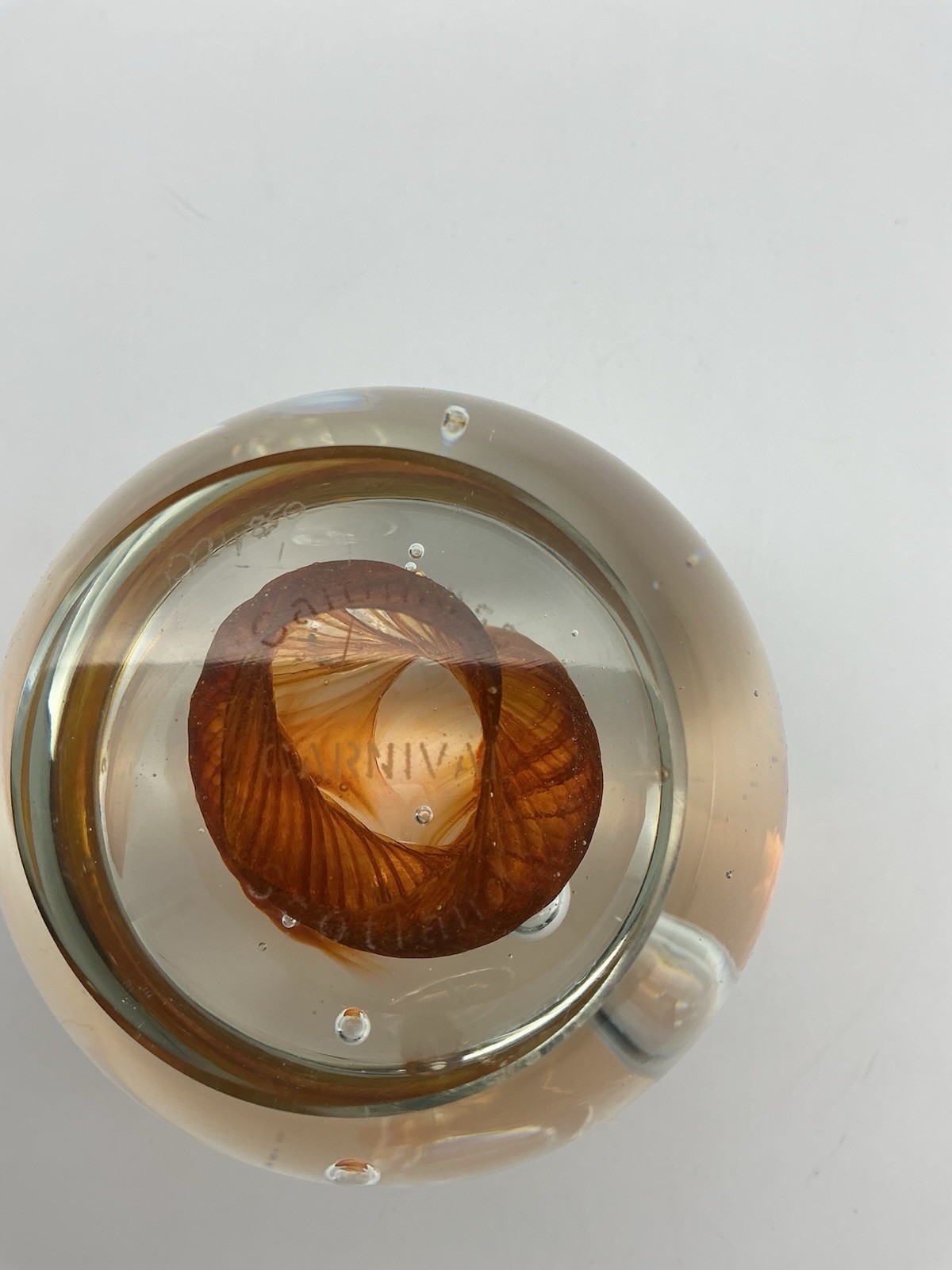 Caithness Carnival Scotland Paper Weight Amber Brown Ribbon Swirl 1986 D 24850
