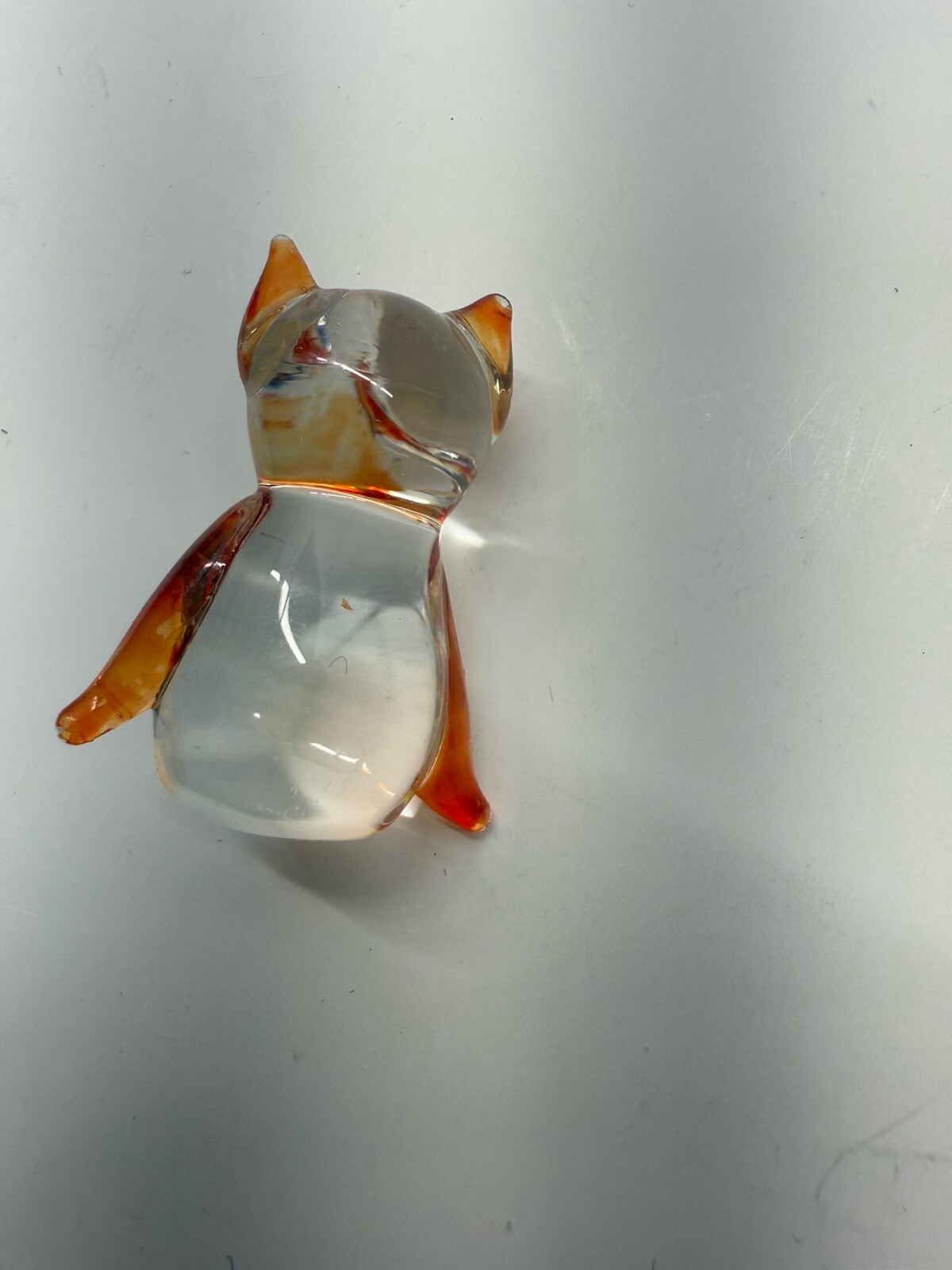 Art Hand Blown Orange And Yellow Glass Owls Figurine Set Of 2