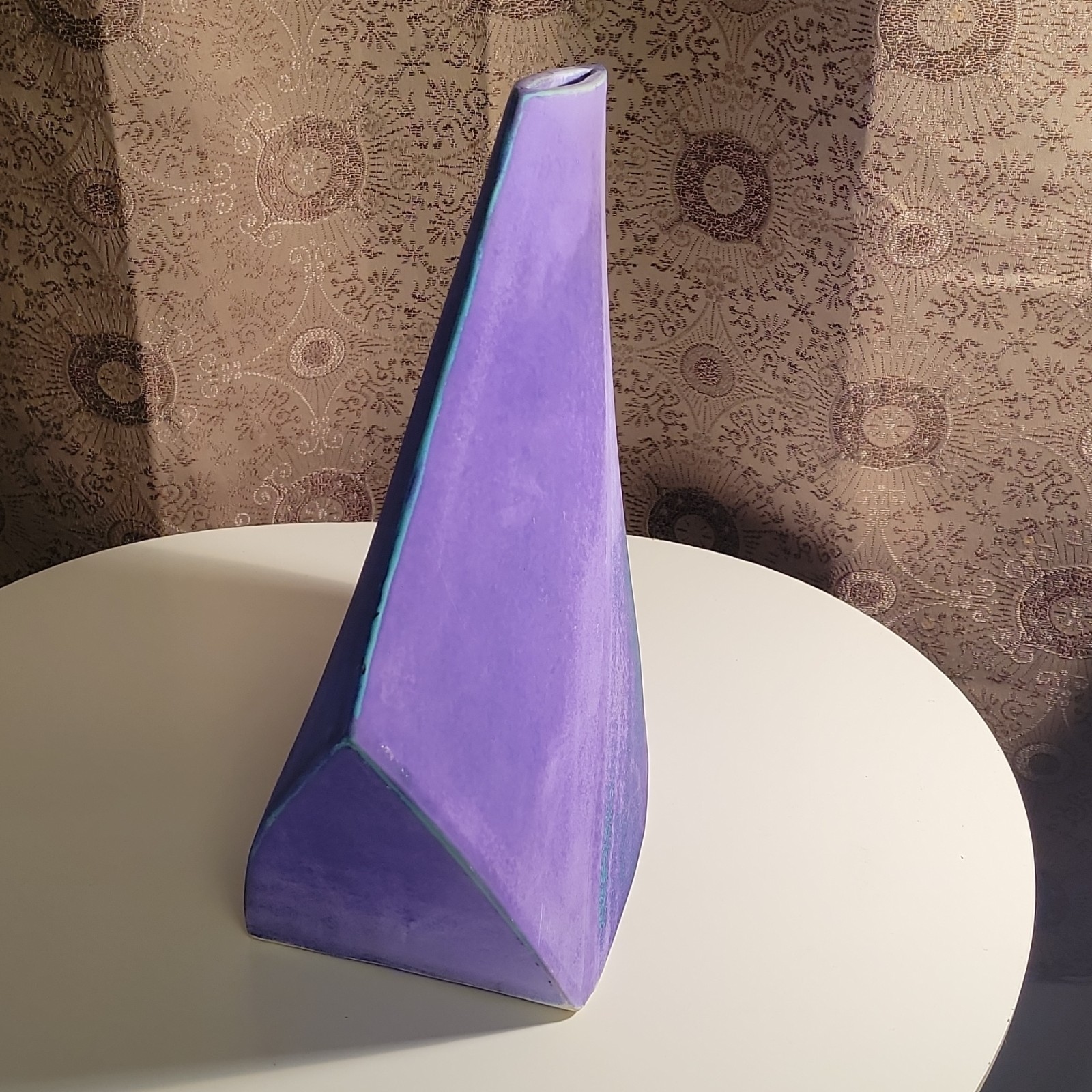 Vintage 1980s Postmodern Ceramic Vase 11” Geometric Slab Studio Pottery Memphis