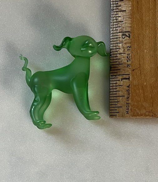Vintage Frosted Green Satin Art Glass Puppy Dog Figurine Curly Tail Floppy Ears