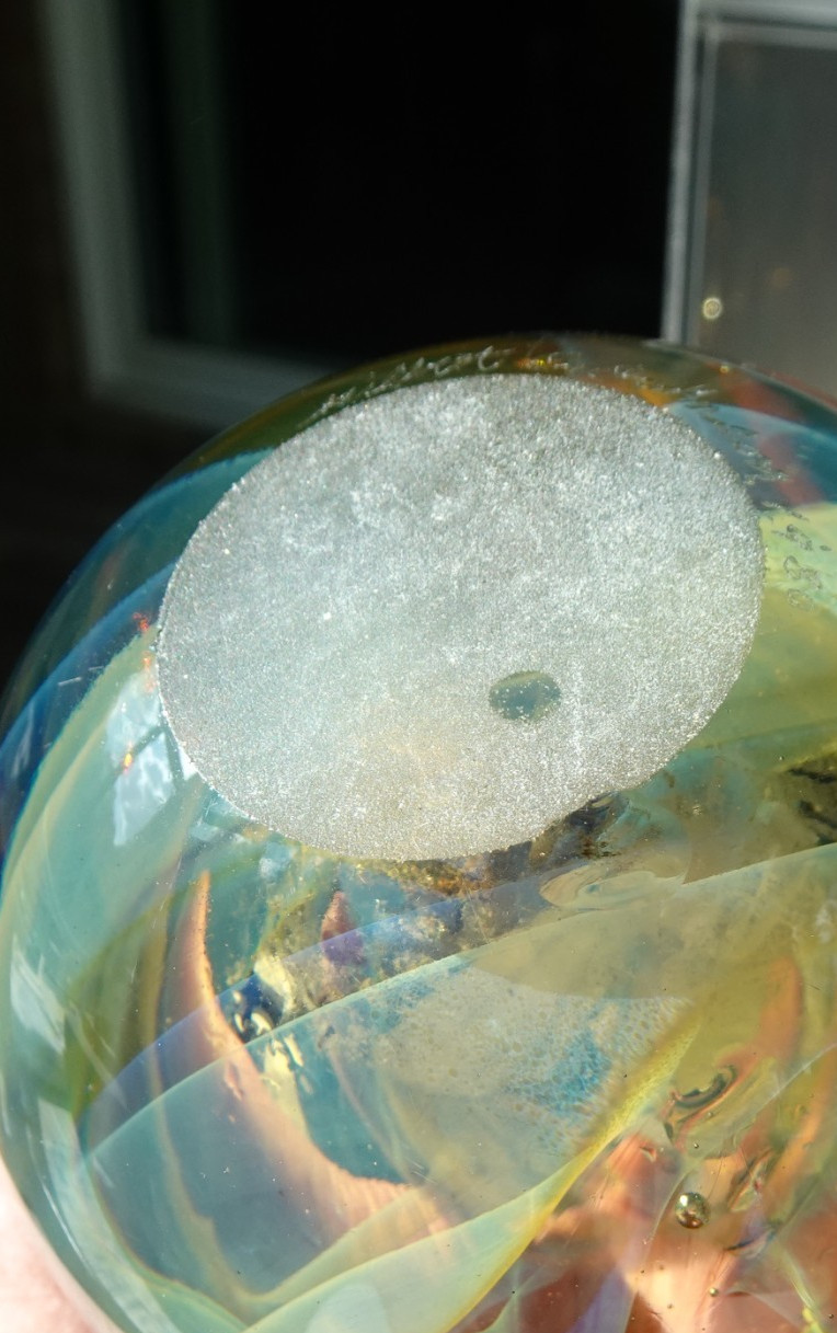 Signed 1980 Gilbert C Johnson Fumed Opal Biomorphic Art Glass Vase