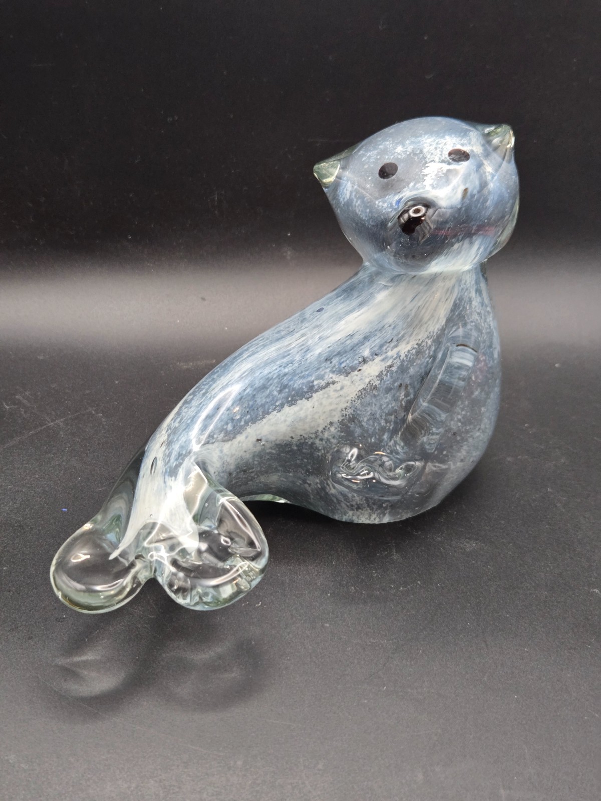Murano Style Art Glass Seal Hand Blown Paperweight Beady Eyes 6.5″