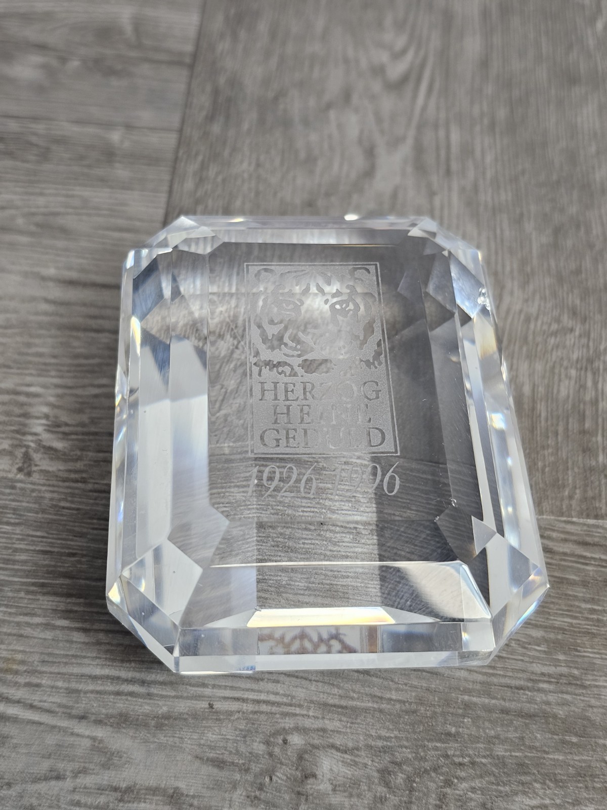 Vintage Tiffany & Co Paperweight 3.75″ Crystal Glass Emerald Cut Shape Herzog