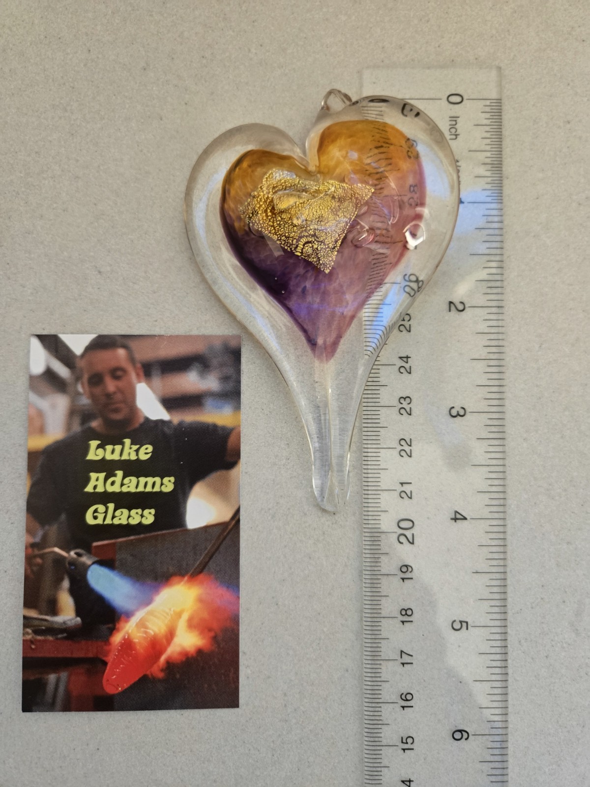Luke Adams Studio Art Glass Heart Ornament Hand Blown Glass Signed