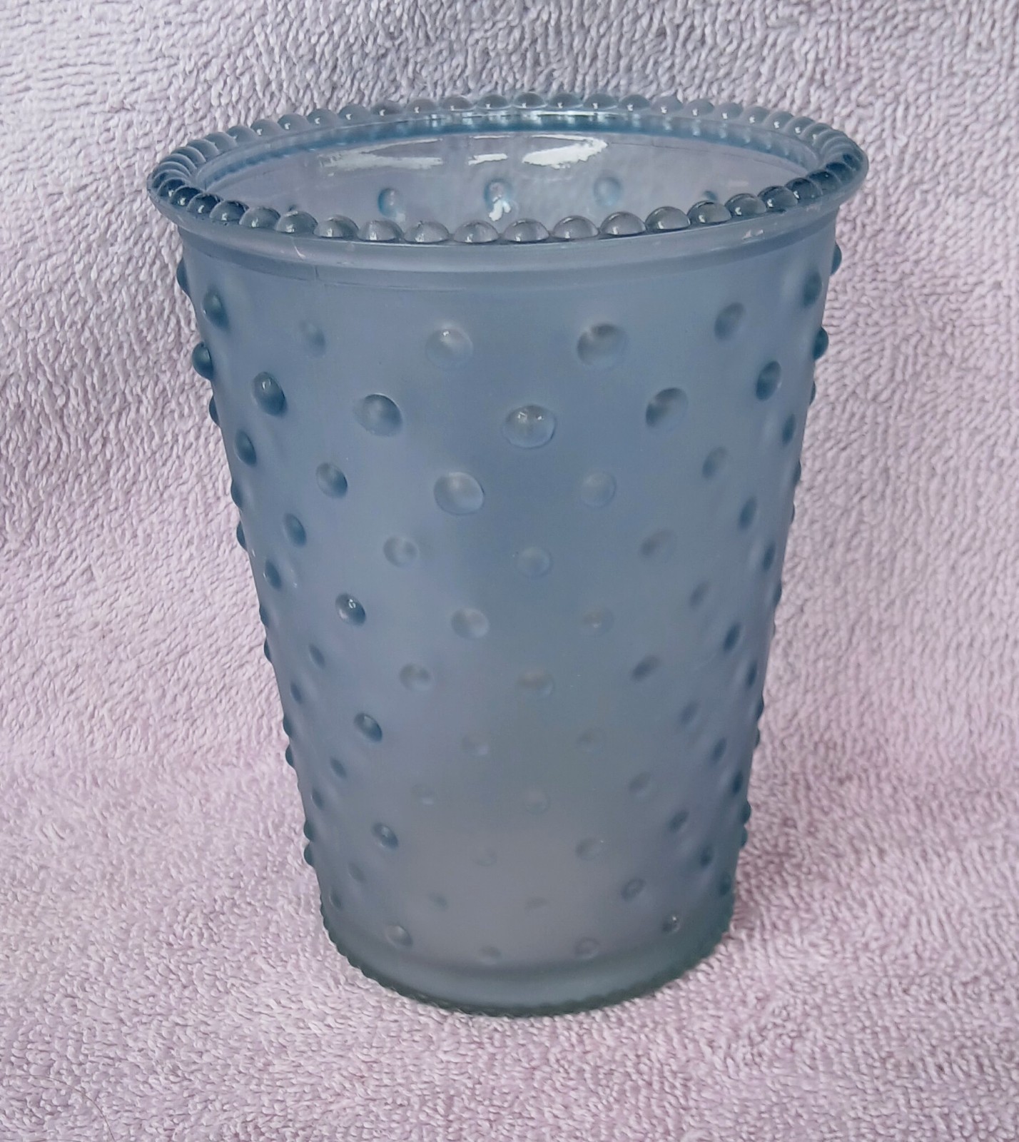Blue Hobnail Pattern Glass Vase Matte Finish