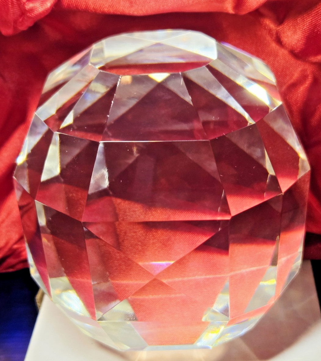Large 4″ Faceted Optic Crystal Paperweight – Heavy 3lb 4oz Diamond Cut Globe