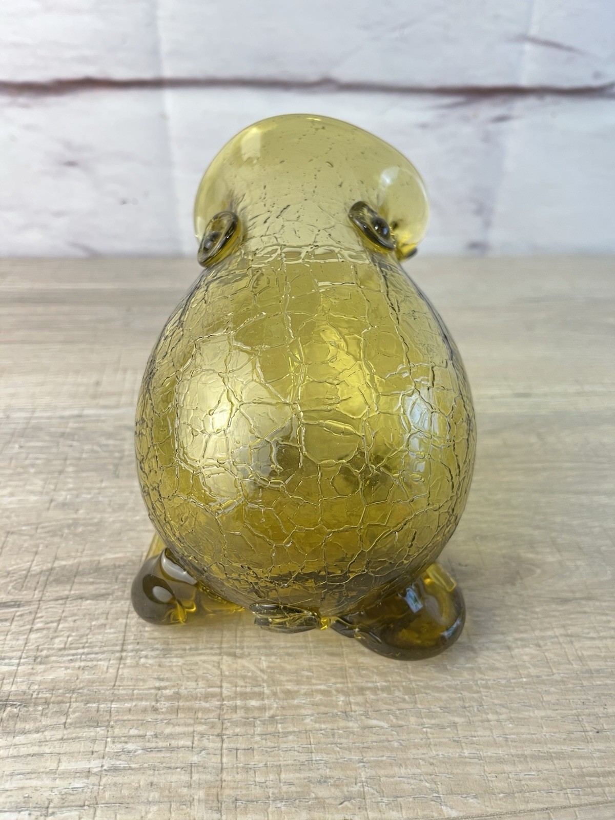Rare Vtg MCM Yellow Green Crackle Glass Figural Frog Vase Bowl Blenko? Rainbow?