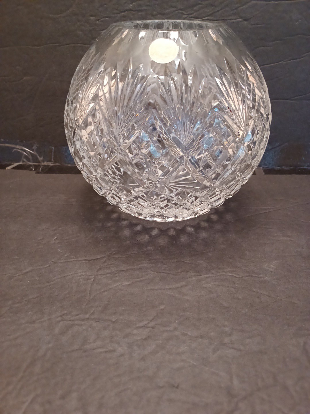 Lead Crystal Rose Bowl Vase Press Cut 7″ Tall/7″ Wide Poland W/Label 24% Lead