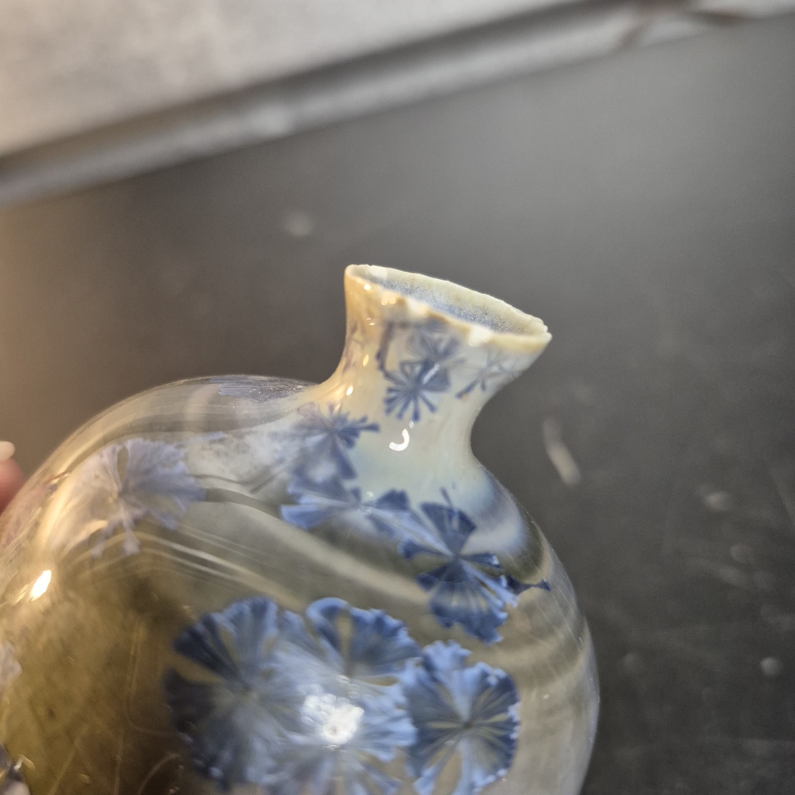 Handmade Studio Art Pottery Bud Vase Crystalline Glaze Blue Cobalt Crackle 4″