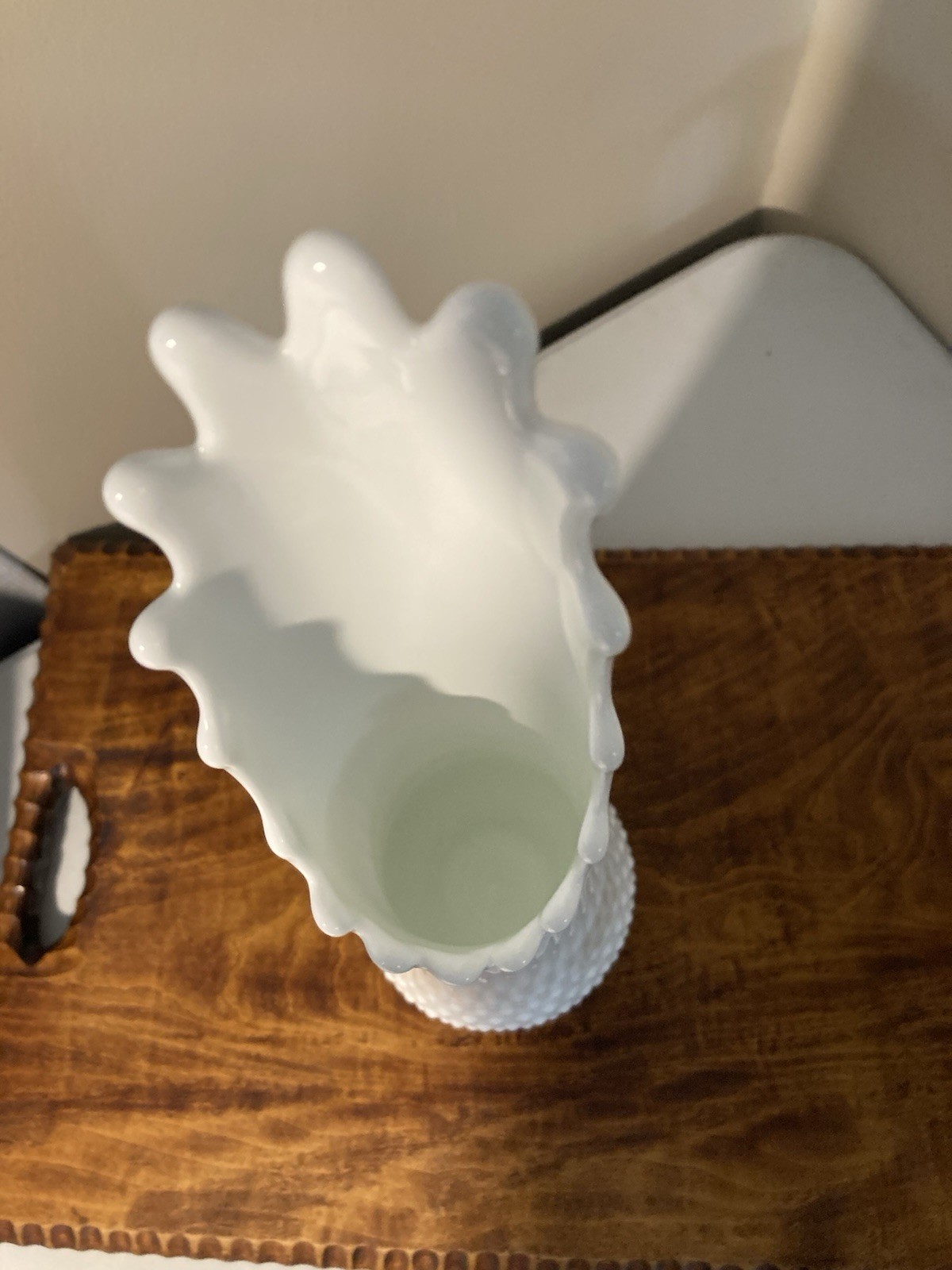 Vintage Mid Century Swung Hobnail Marked Fenton White Milk Glass Vase 16 Tall