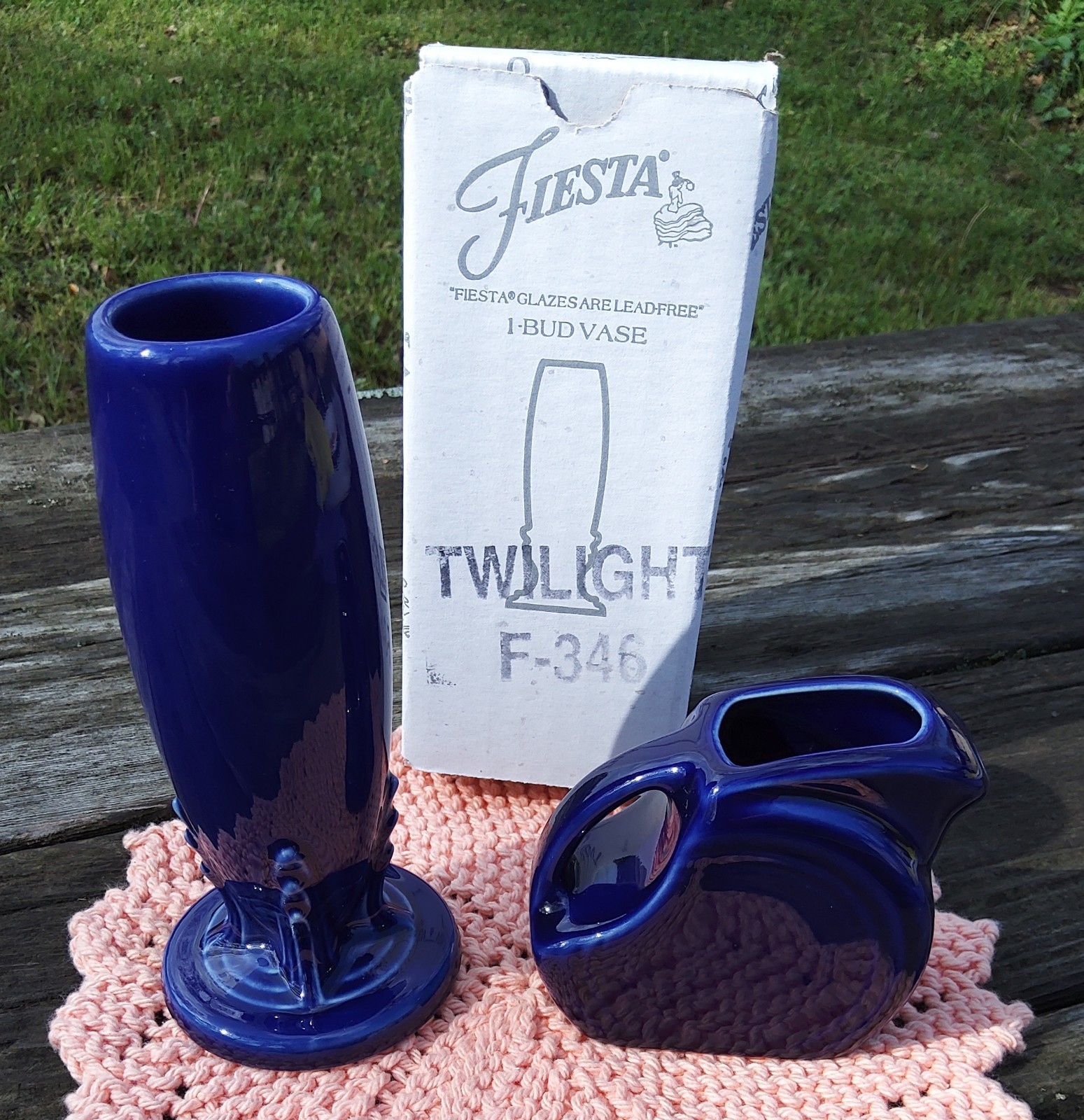 Fiestaware Twilight Blue Bud Vase & Mini Disk Pitcher, Never Used Fiesta