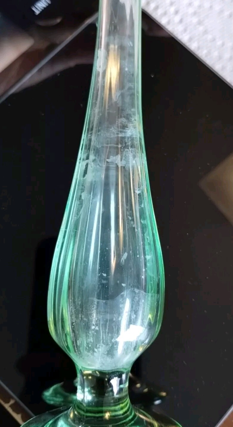 Vtg 60s 70s Glass Light Mint Green Swung Bud Vase Footed Thick Lip MCM