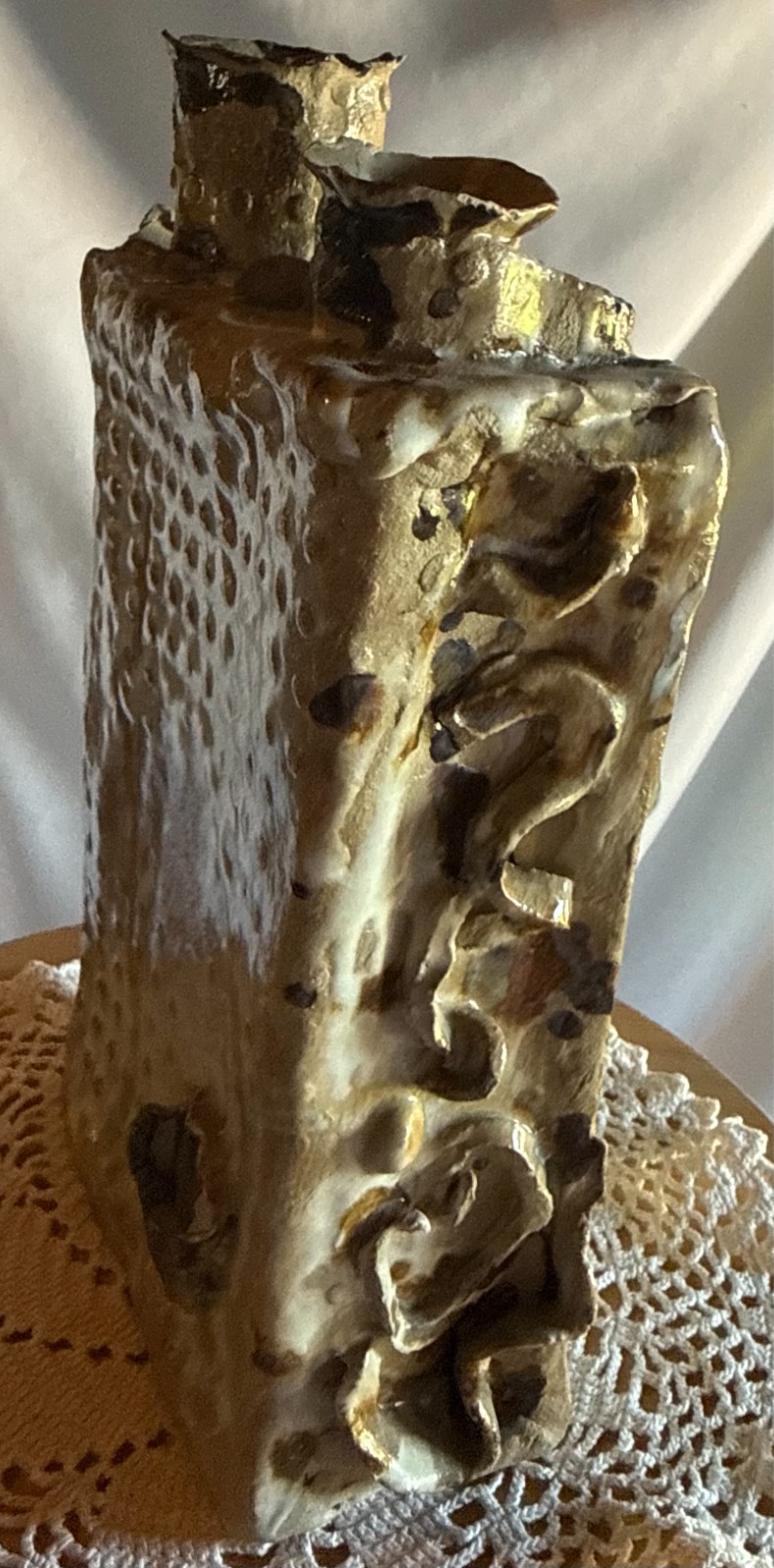 Vintage Stoneware Brutalist Textured Studio Pottery Rectangular Vase 9″ Bev 1975