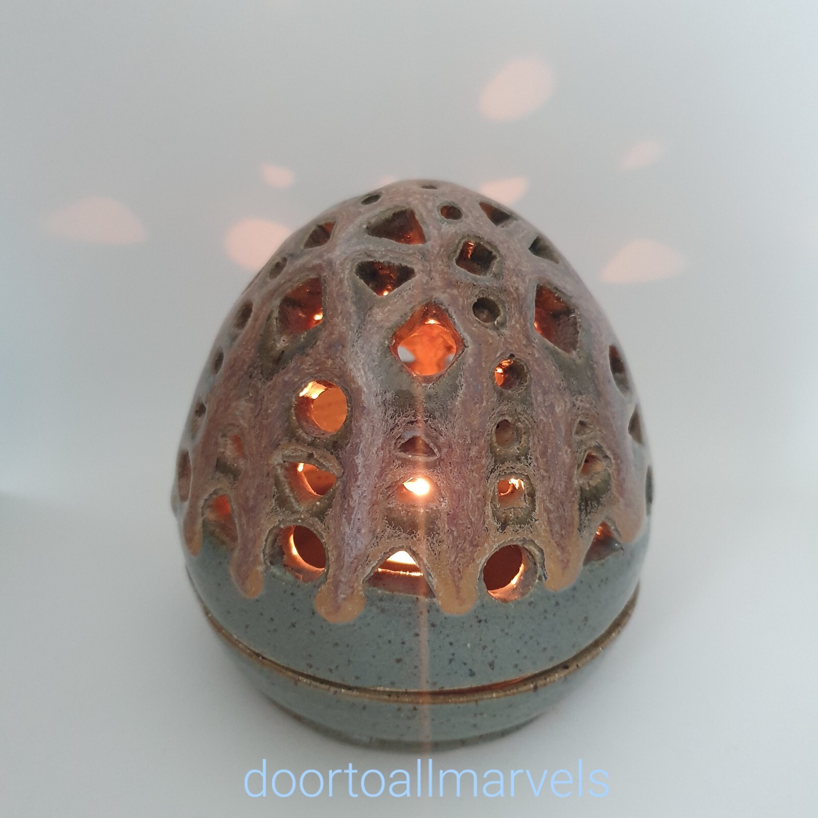 Studio Pottery Tealight Holder or Incense Burner Drip Glaze Brutalist Organic