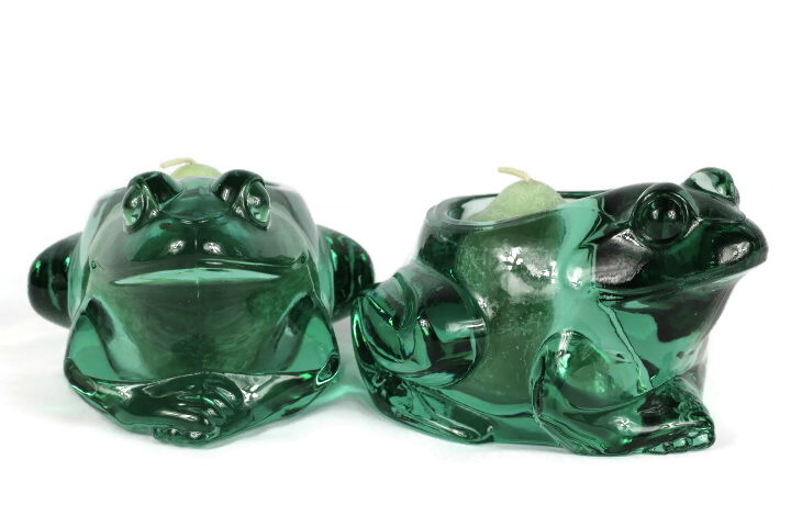 Indiana Glass Lot of 2 Spanish Frog Votive Holder Tea Light Heavy Paperweight 5