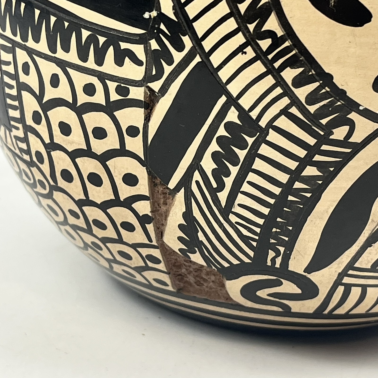 Vintage Sgraffito Pottery Lidded Jar Hand Carved Unique Handmade Black Tan Decor