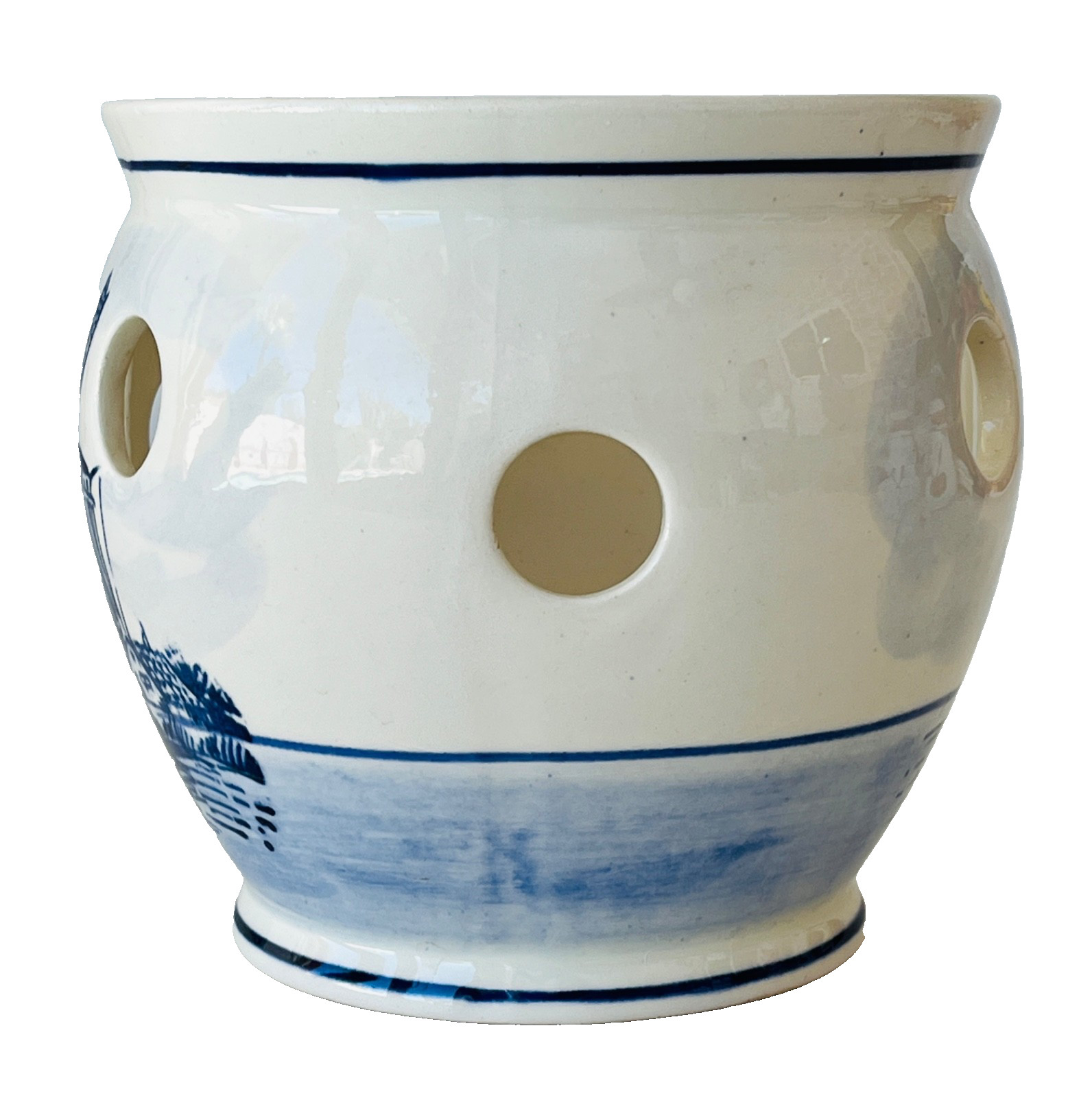 Vintage Delft Blue Hand Painted Holland Orchid Crocus Bulbs Ceramic Pot 5.5″