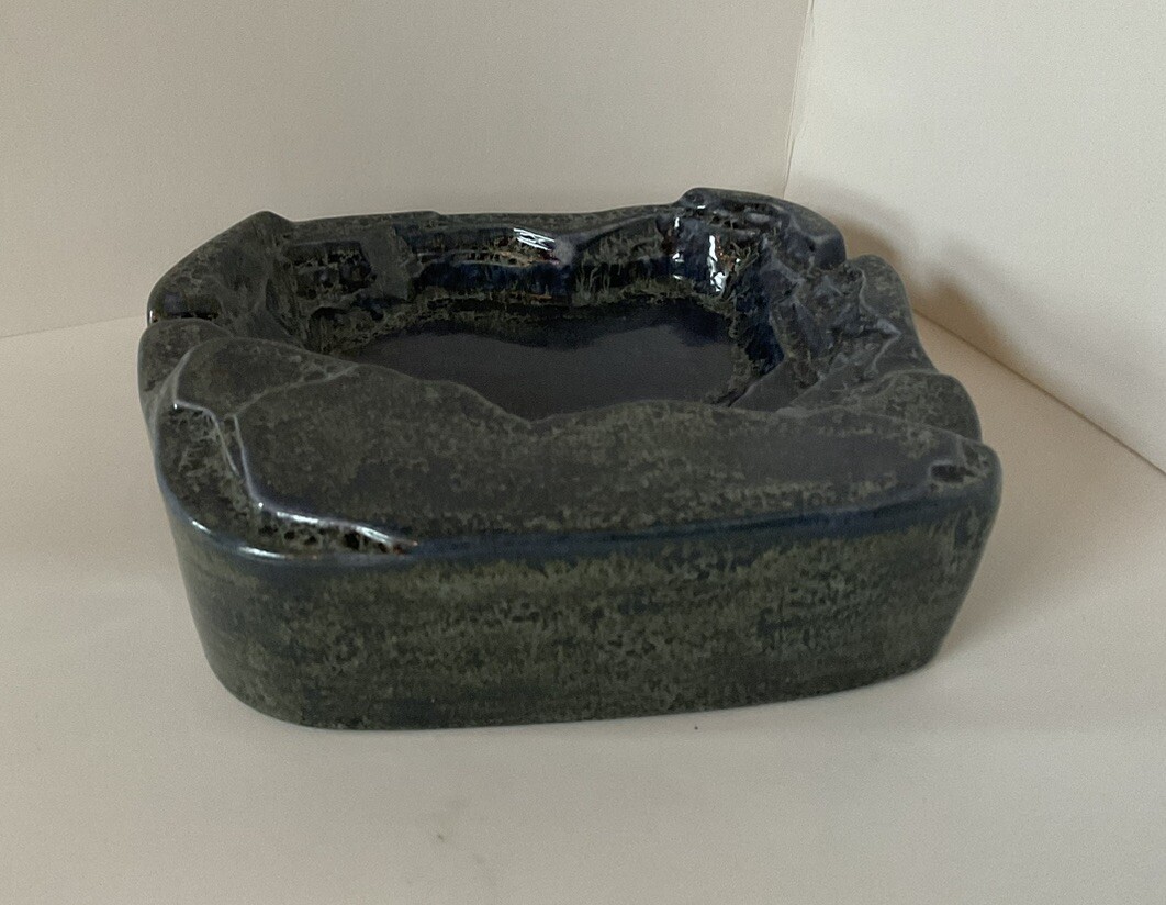Glazed Blue Pottery Trinket Tray Ashtray Rock Formation Ceramic Cigarette Cigar