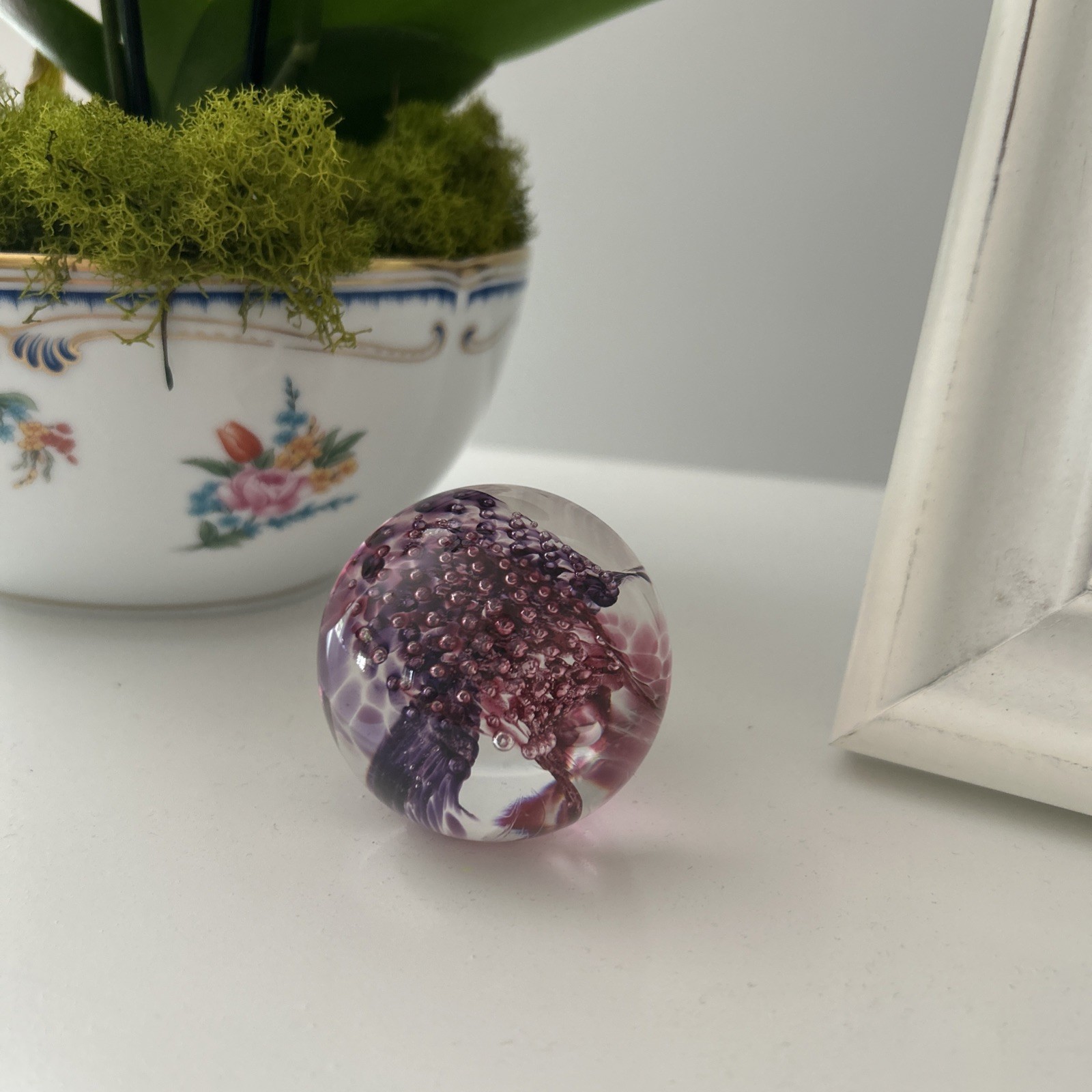 Vintage Glass Eye Studio Paperweight Signed GES 94 Purplish with Bubbles