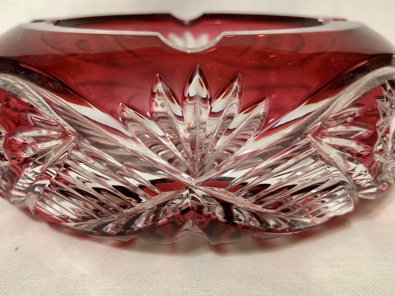 Bohemian Ruby Red Cranberry Crystal Cut Glass Ashtray Bowl