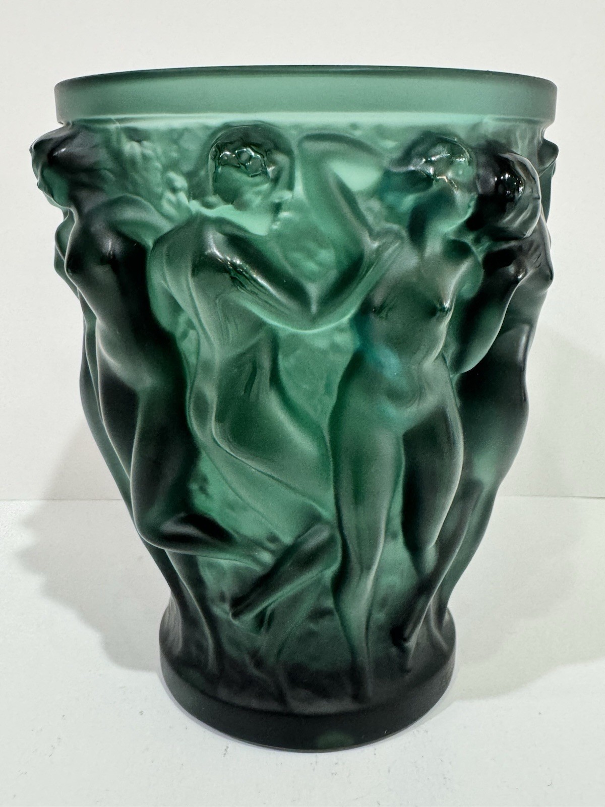 RARE Lalique Bacchantes Small Vase Nudes Deep Dark Green MINT Condition $1,950