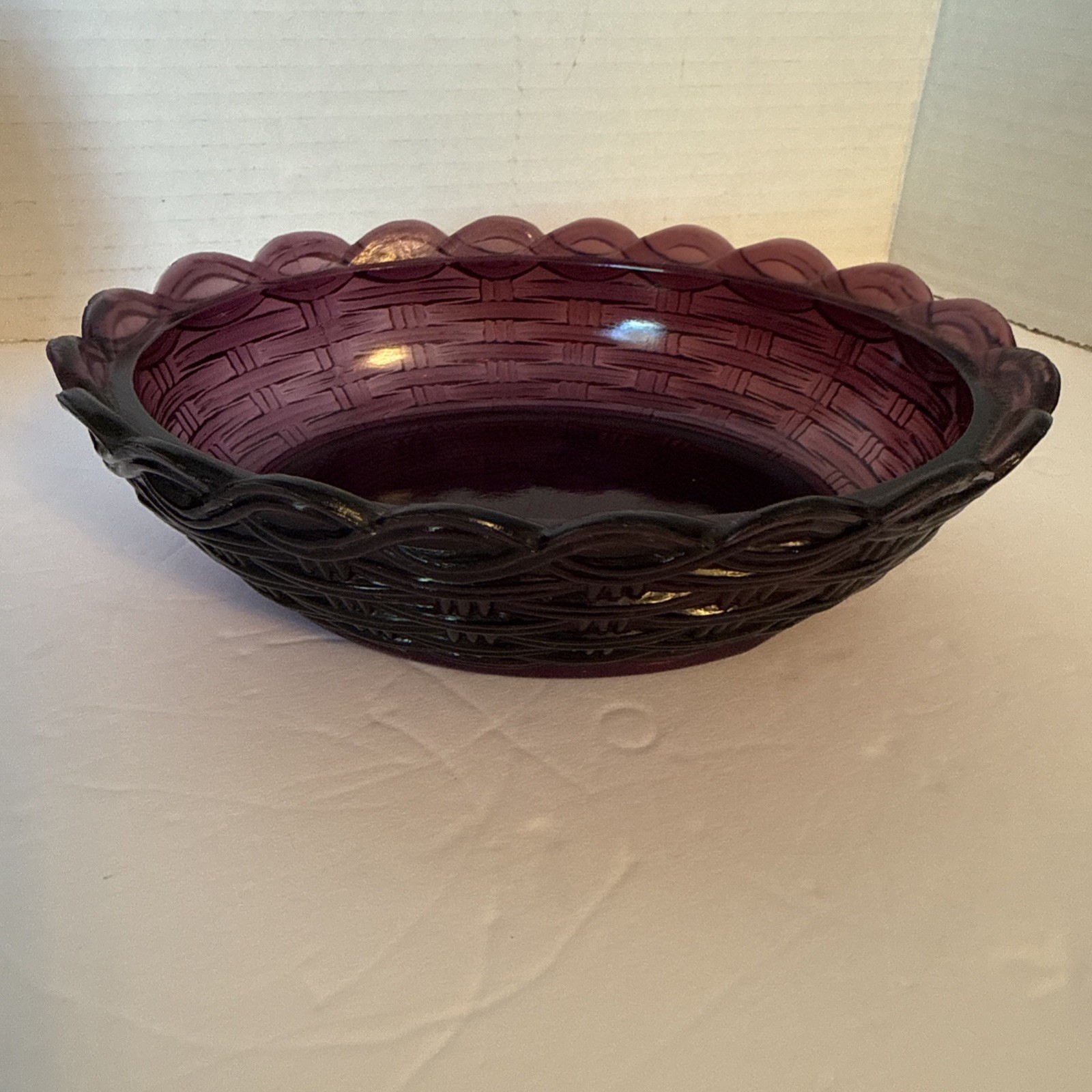 Vintage Purple Depression Glass Hen on Nest Candy Dish Basket Weave Flaw Violet