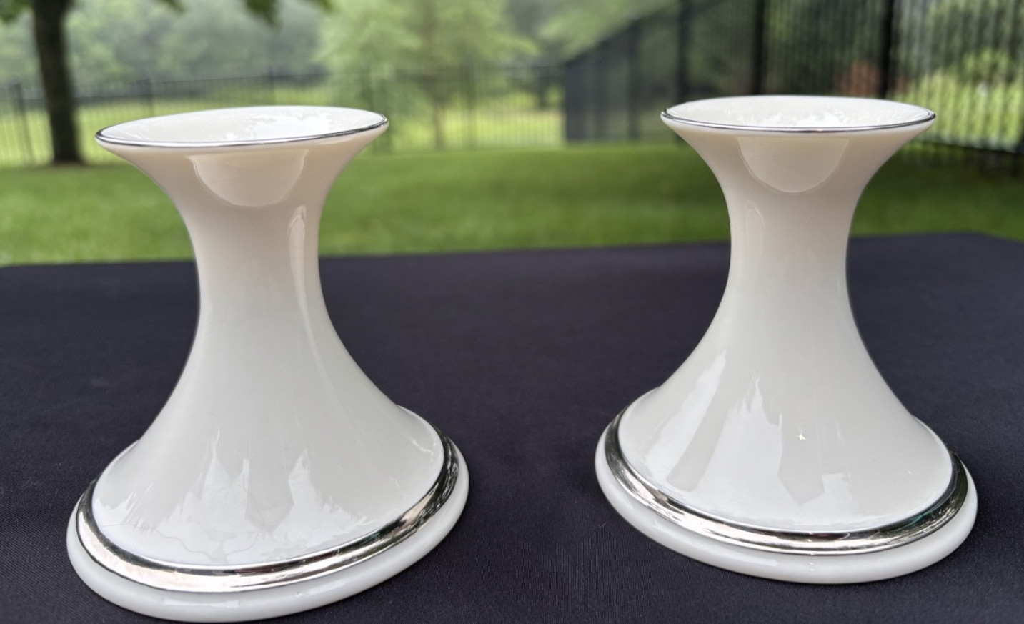Set of 2 LENOX Solitaire Platinum Trim Single Candlestick Holders Excel. Cond.