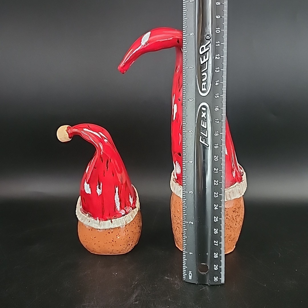 Whimsical Studio Art Pottery Clay Sculpture Gnomes Christmas Pair Signed