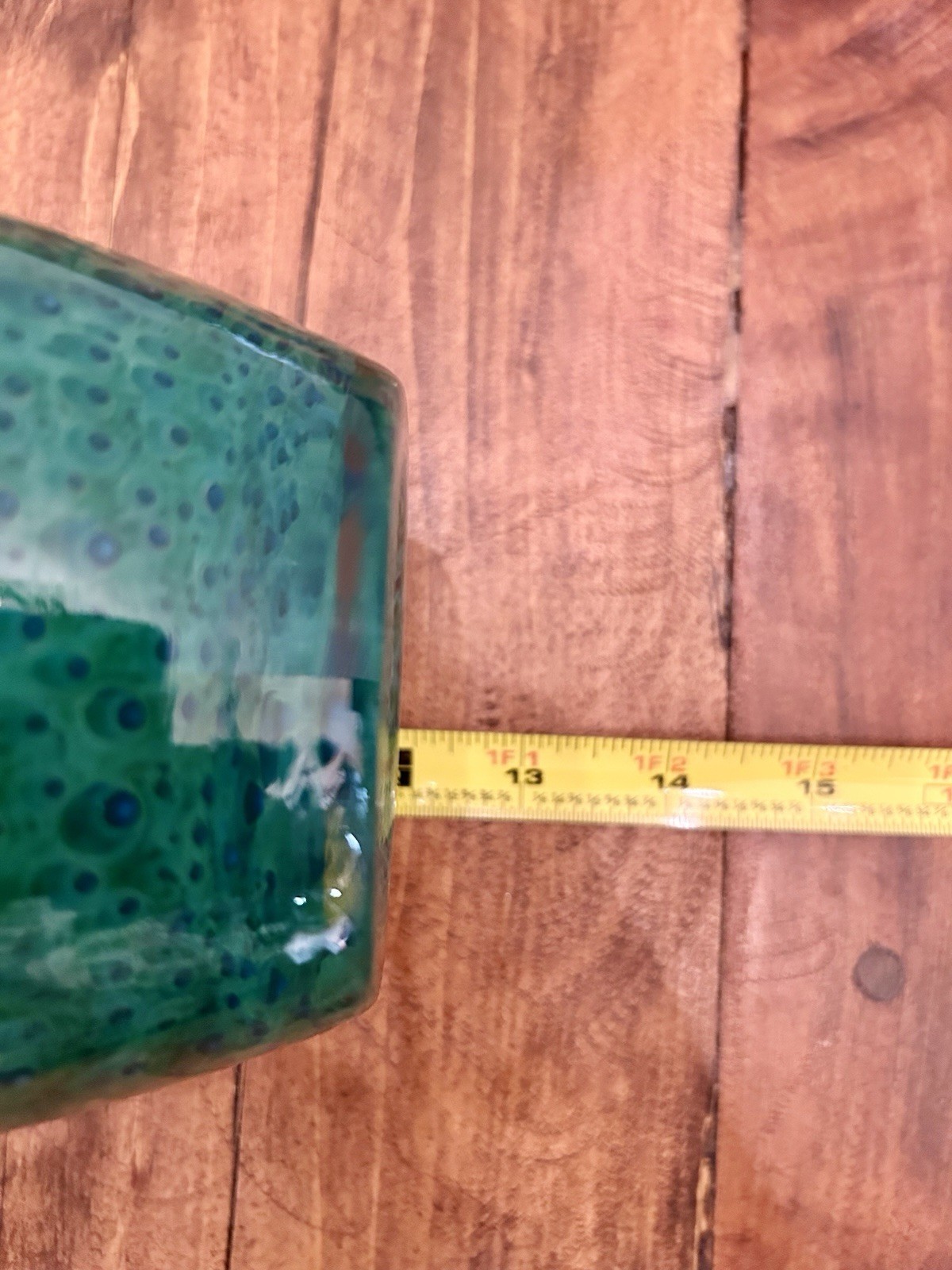 Vintage Art Glass Peacock Pattern Blown Glass Vase 12 Inch Heavy Beautiful