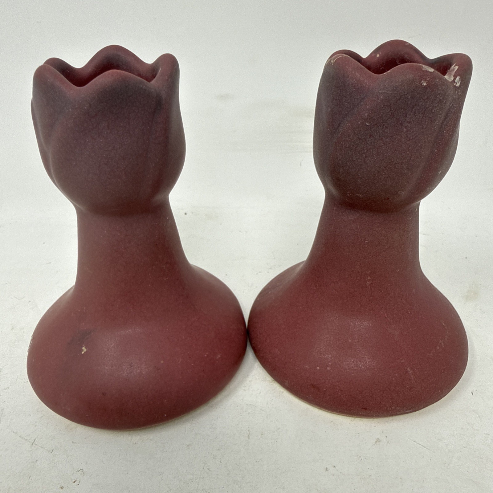 Vintage Van Briggle Pottery Tulip Candle Holders-Pair-Persian Rose Glaze-Nice