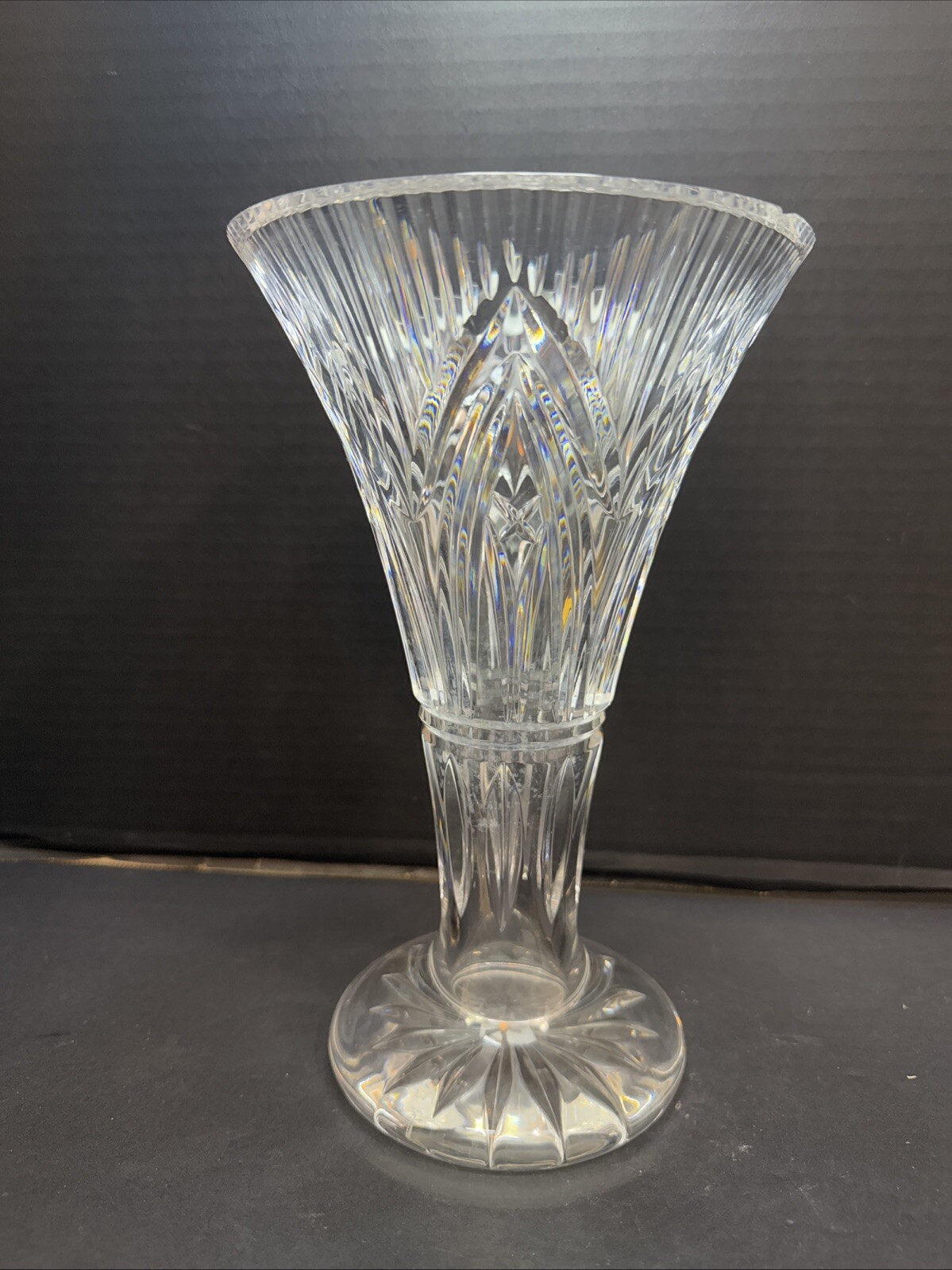 Waterford Crystal Romance Of Ireland Flower Vase Flared 10” (Nicked) At Top
